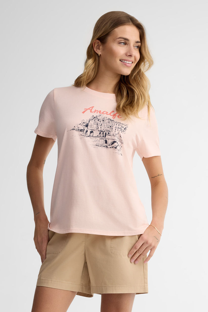 T-shirt col rond coton, 2/30$ - Femme && ROSE PALE