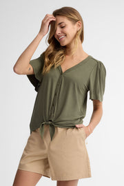 Chemisier col en V manches courtes - Femme && KAKI