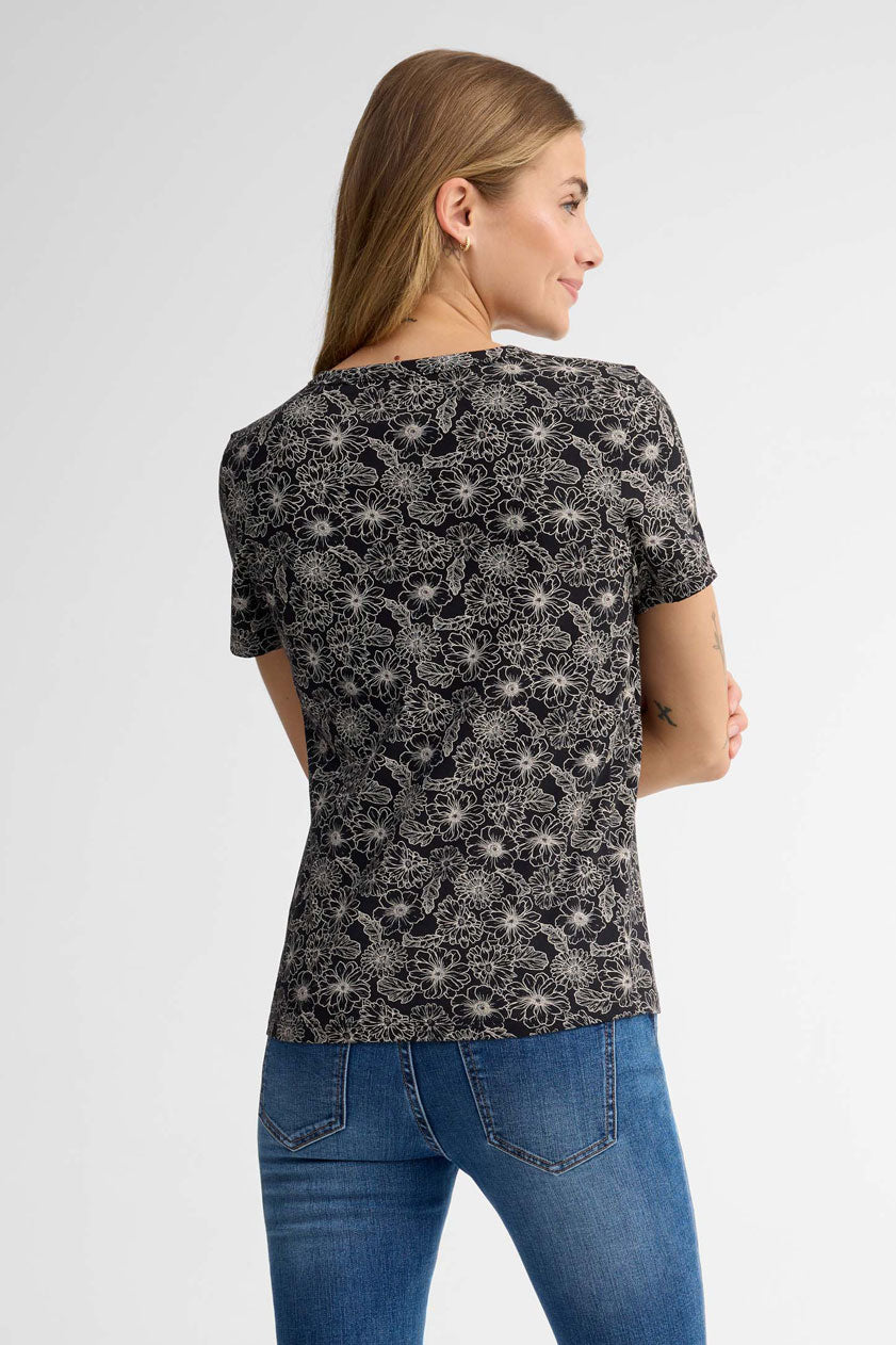 T-shirt col rond coton, 2/30$ - Femme && NOIR/MULTI