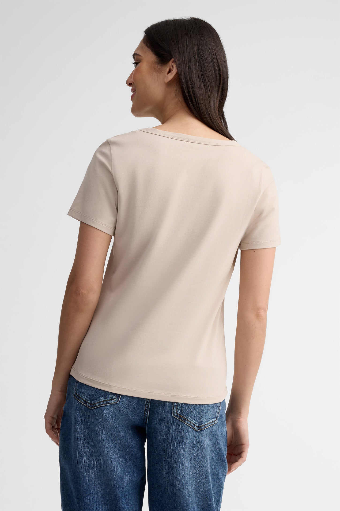T-shirt col en V coton - Femme && BEIGE