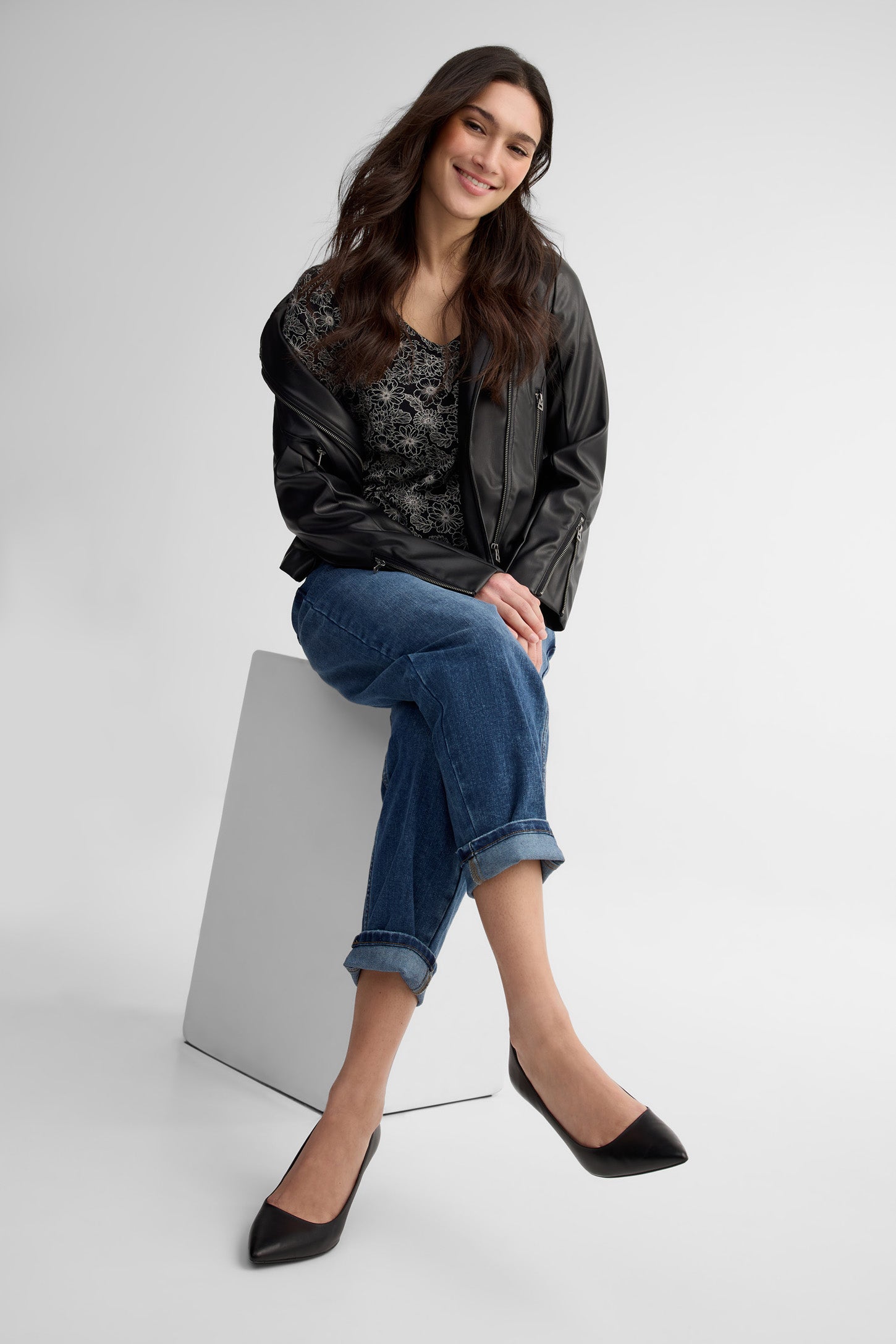 T-shirt col en V coton - Femme && NOIR/MULTI