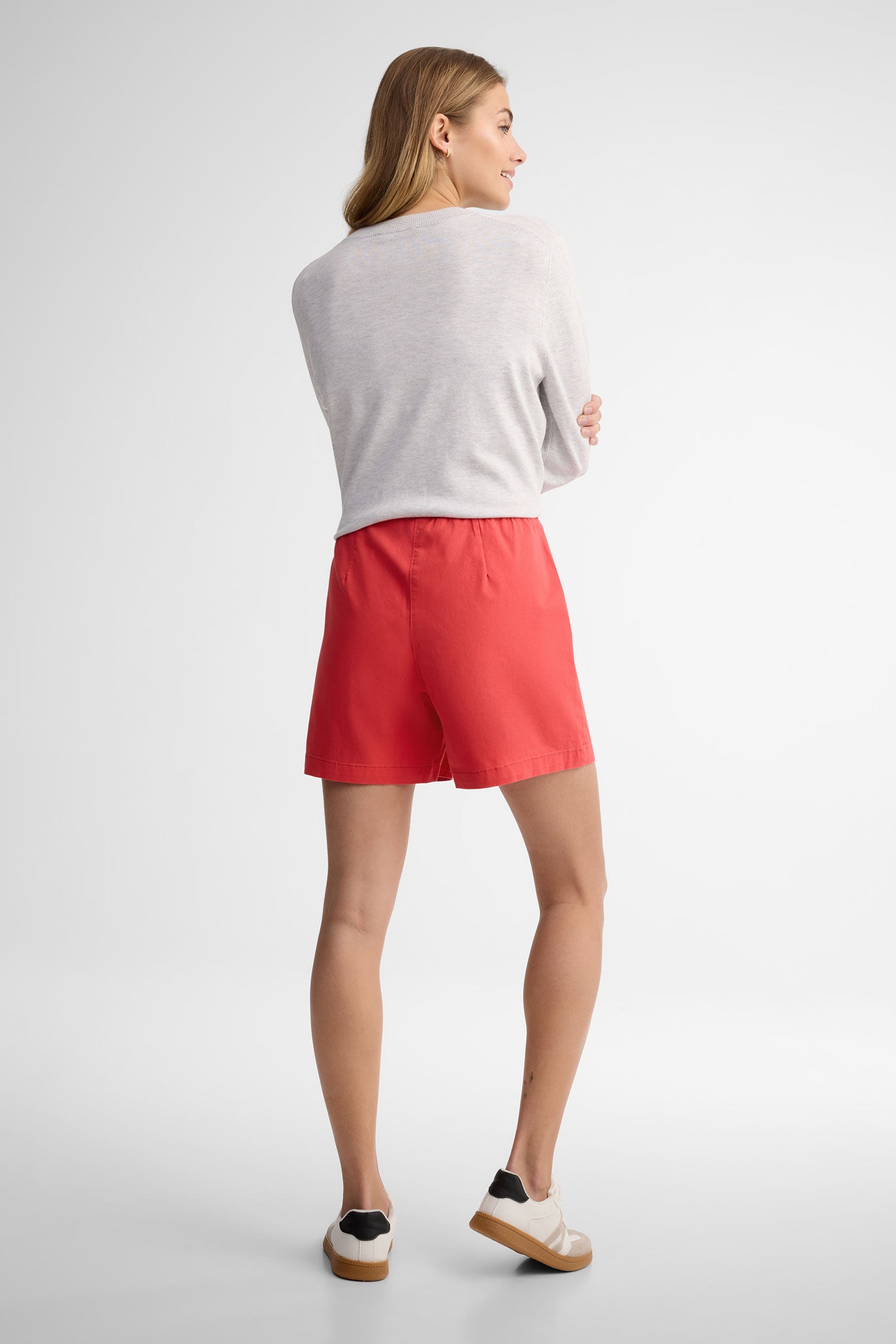 Short taille élastique en twill - Femme && ROUGE