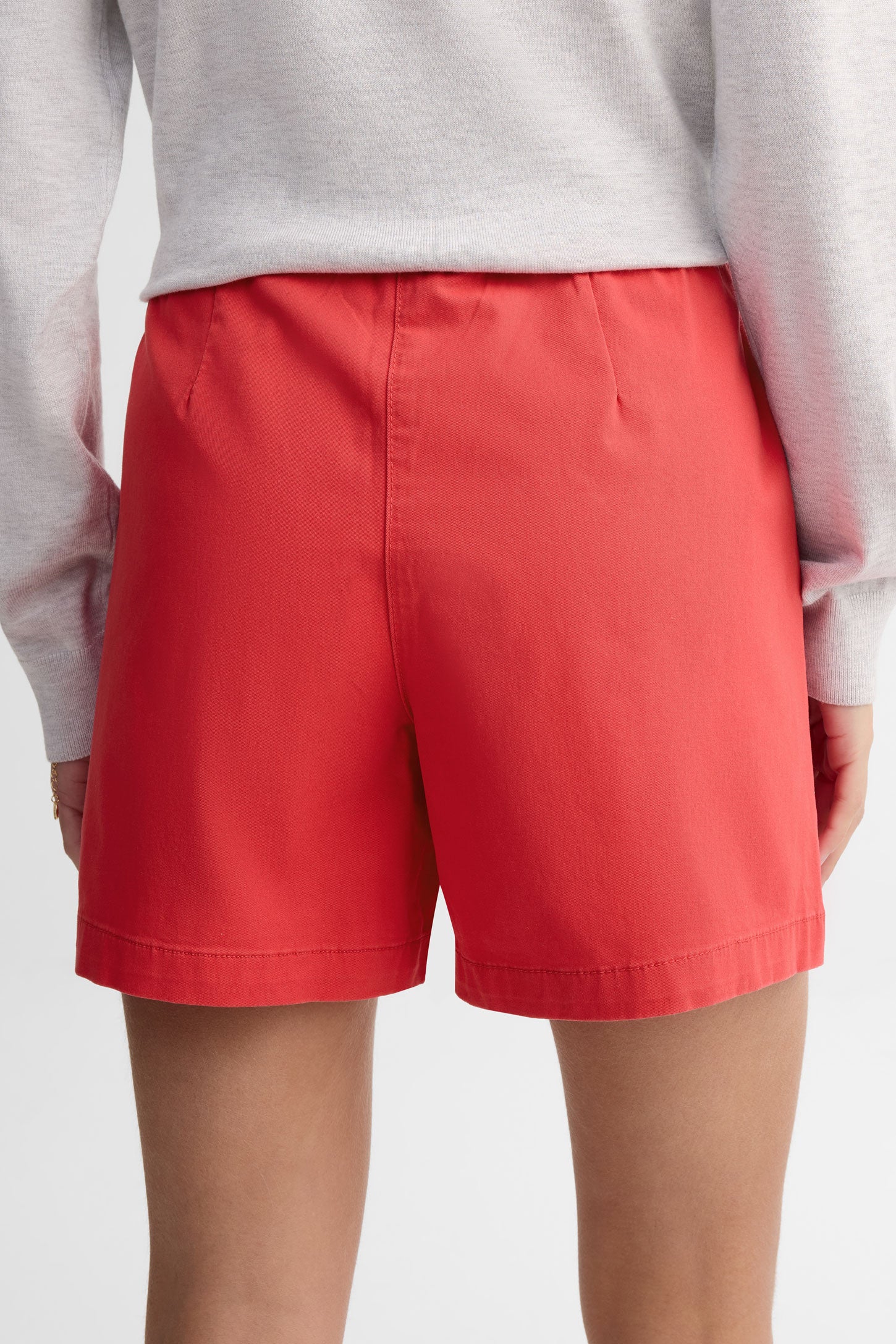 Short taille élastique en twill - Femme && ROUGE