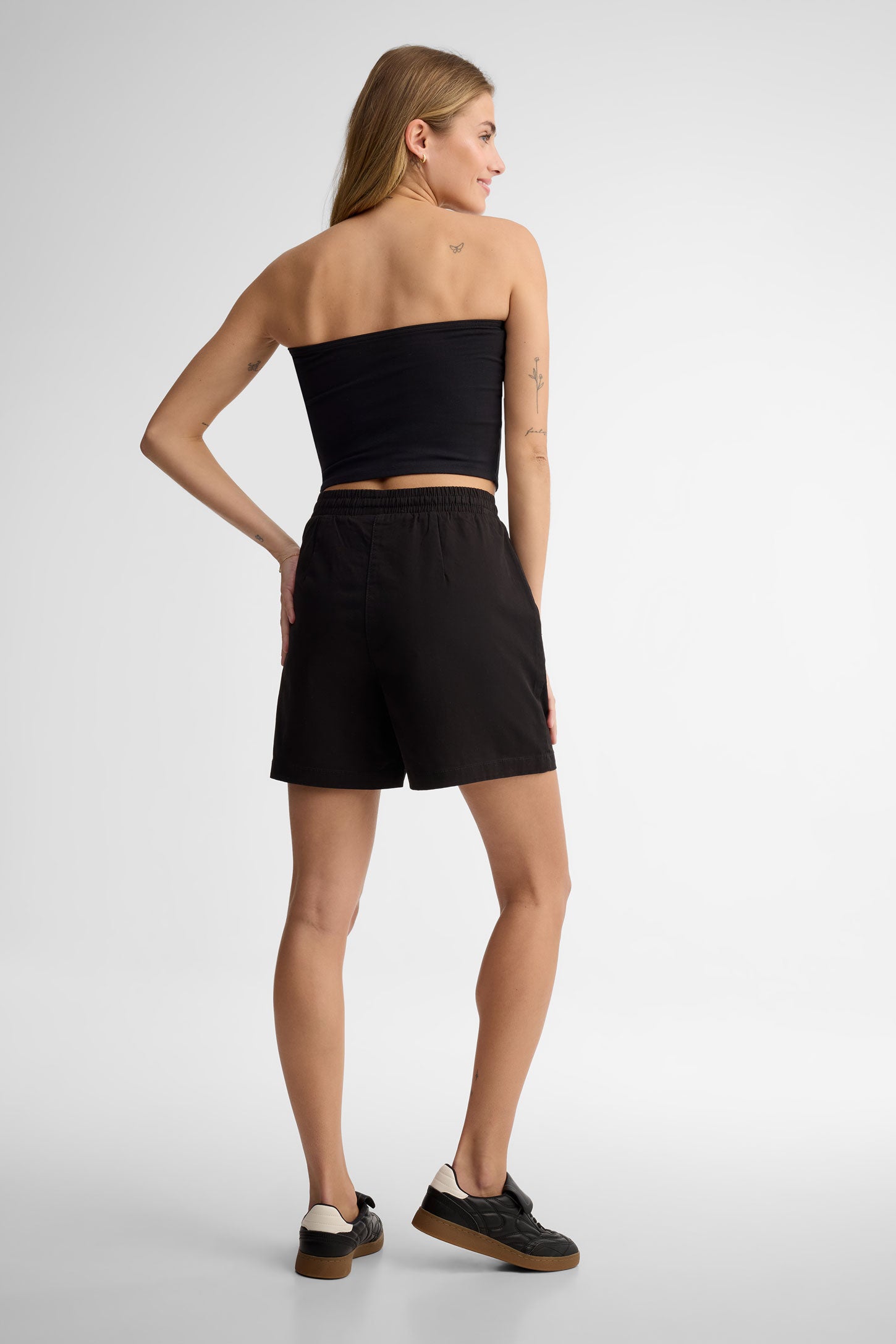 Short taille élastique en twill - Femme && NOIR