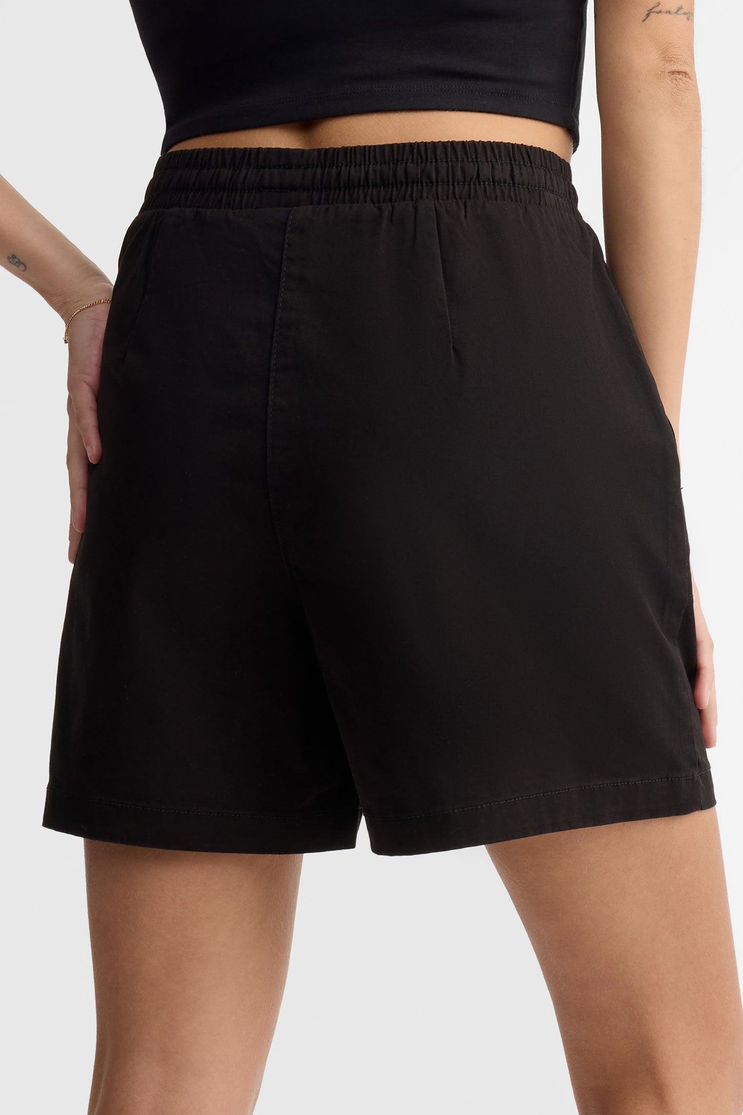 Short taille élastique en twill - Femme && NOIR