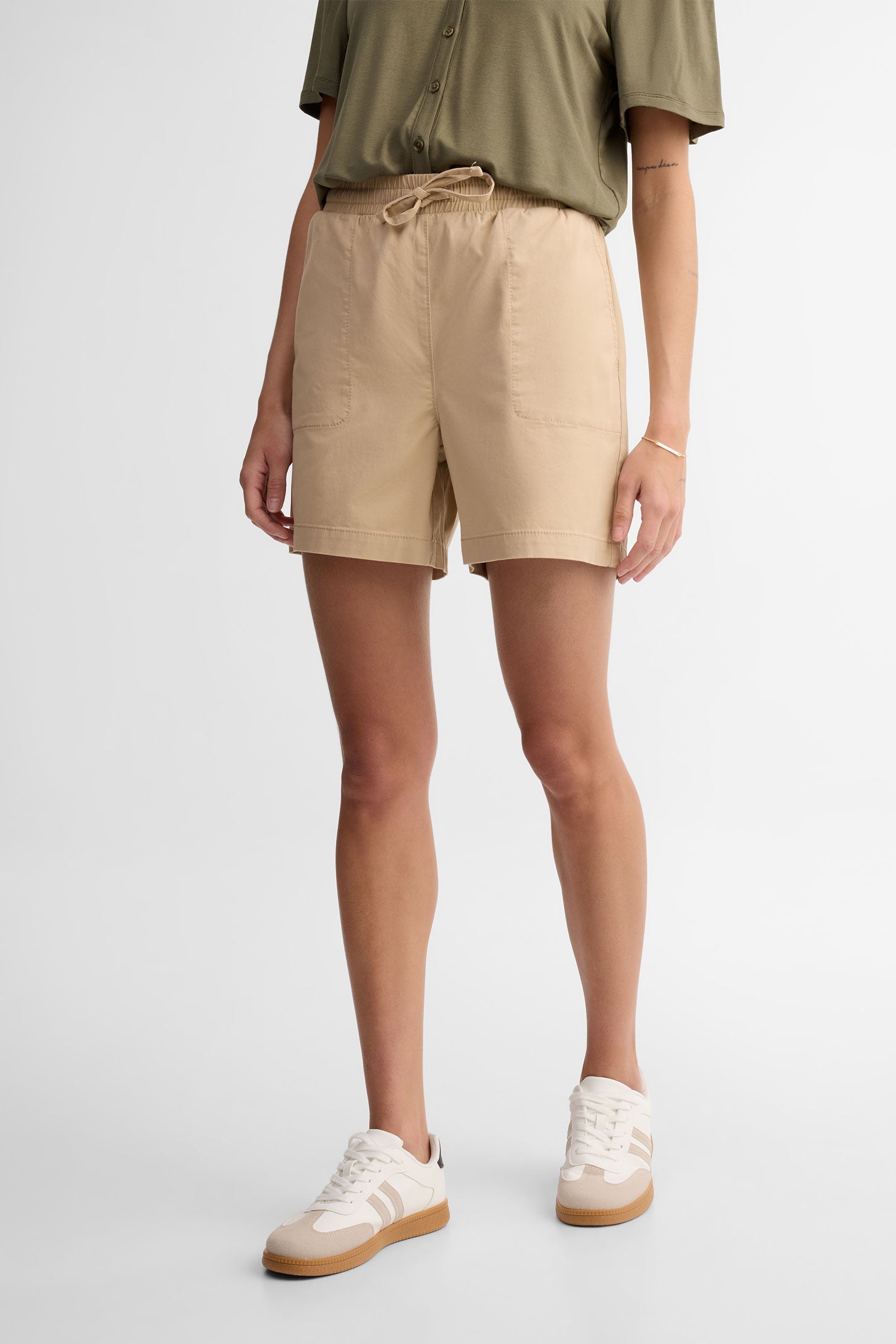 Short taille élastique en twill - Femme && BEIGE