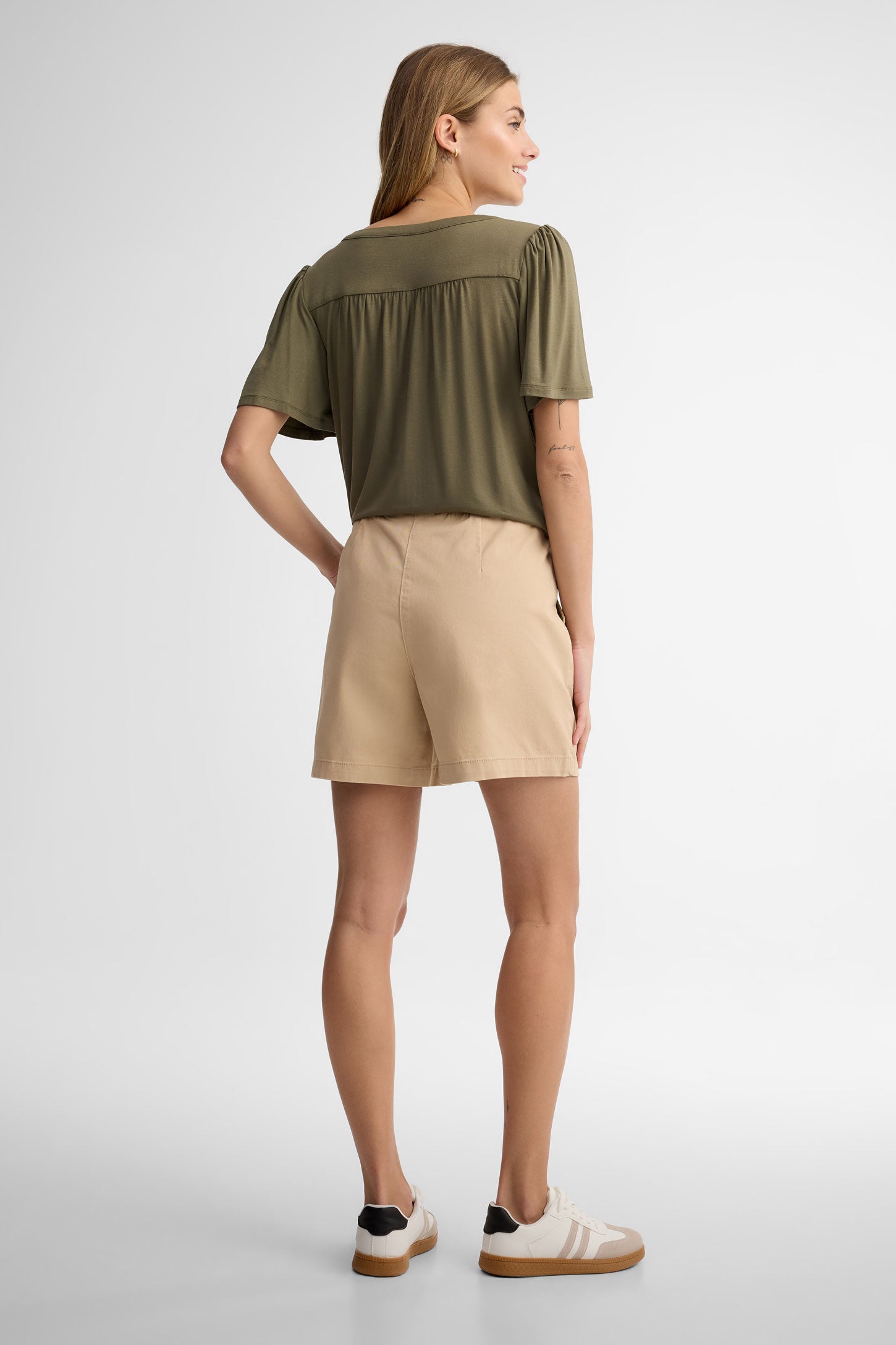 Short taille élastique en twill - Femme && BEIGE