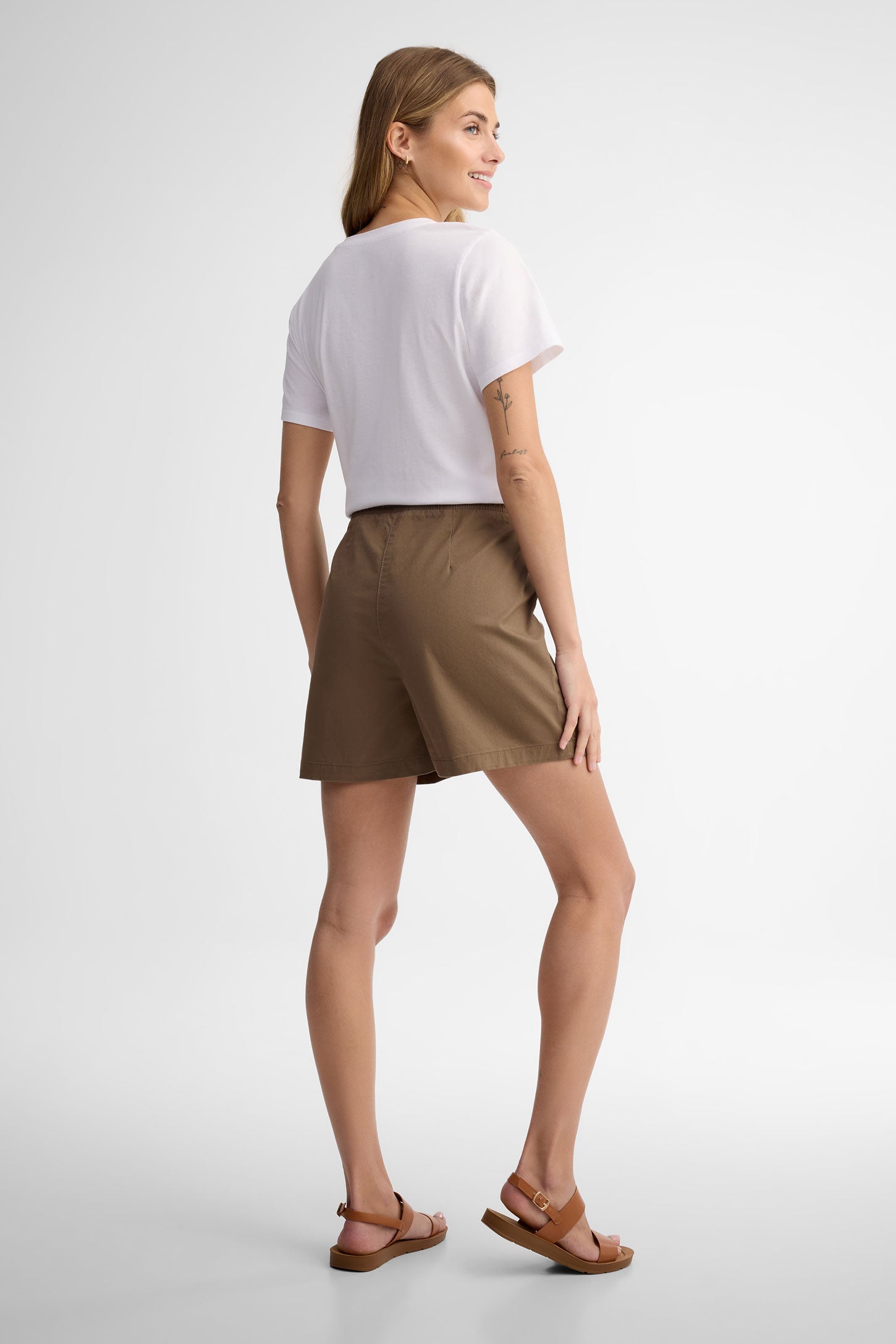 Short taille élastique en twill - Femme && KAKI