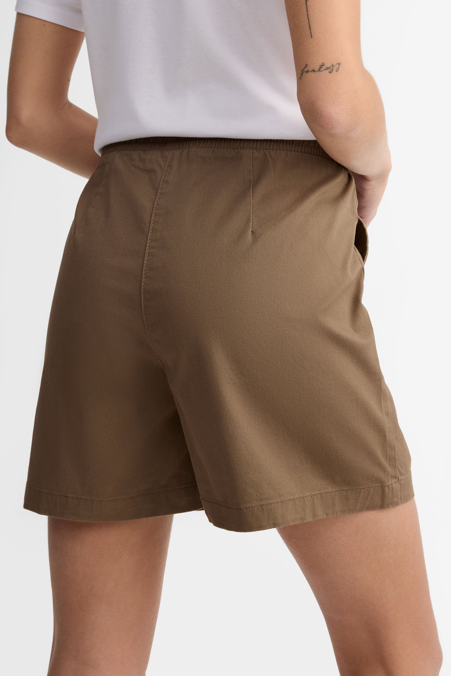 Short taille élastique en twill - Femme && KAKI