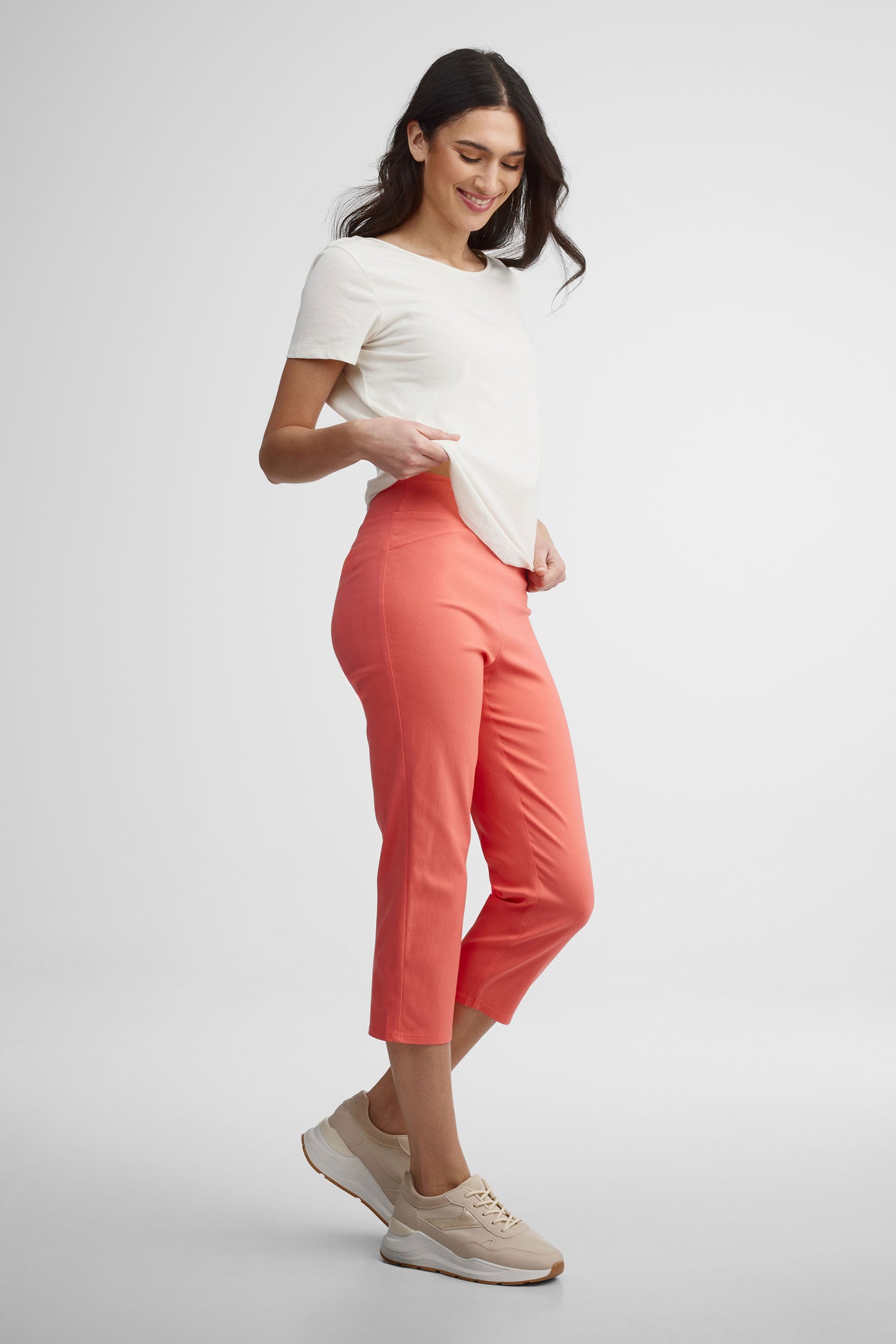 Capri jambe étroite en twill - Femme && CORAIL
