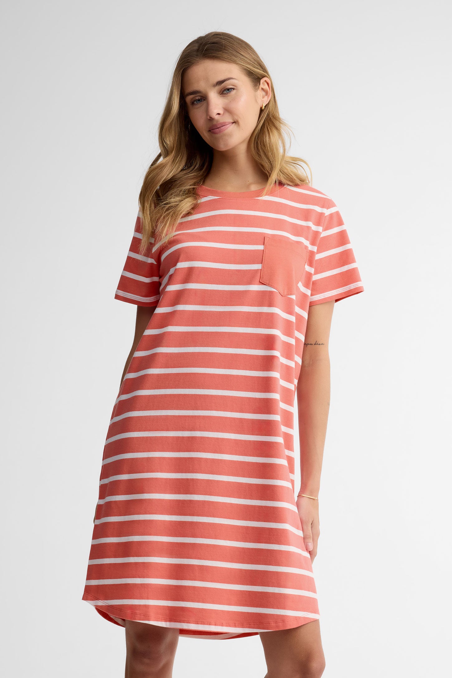 Robe t-shirt coton - Femme && CORAIL/MULTI