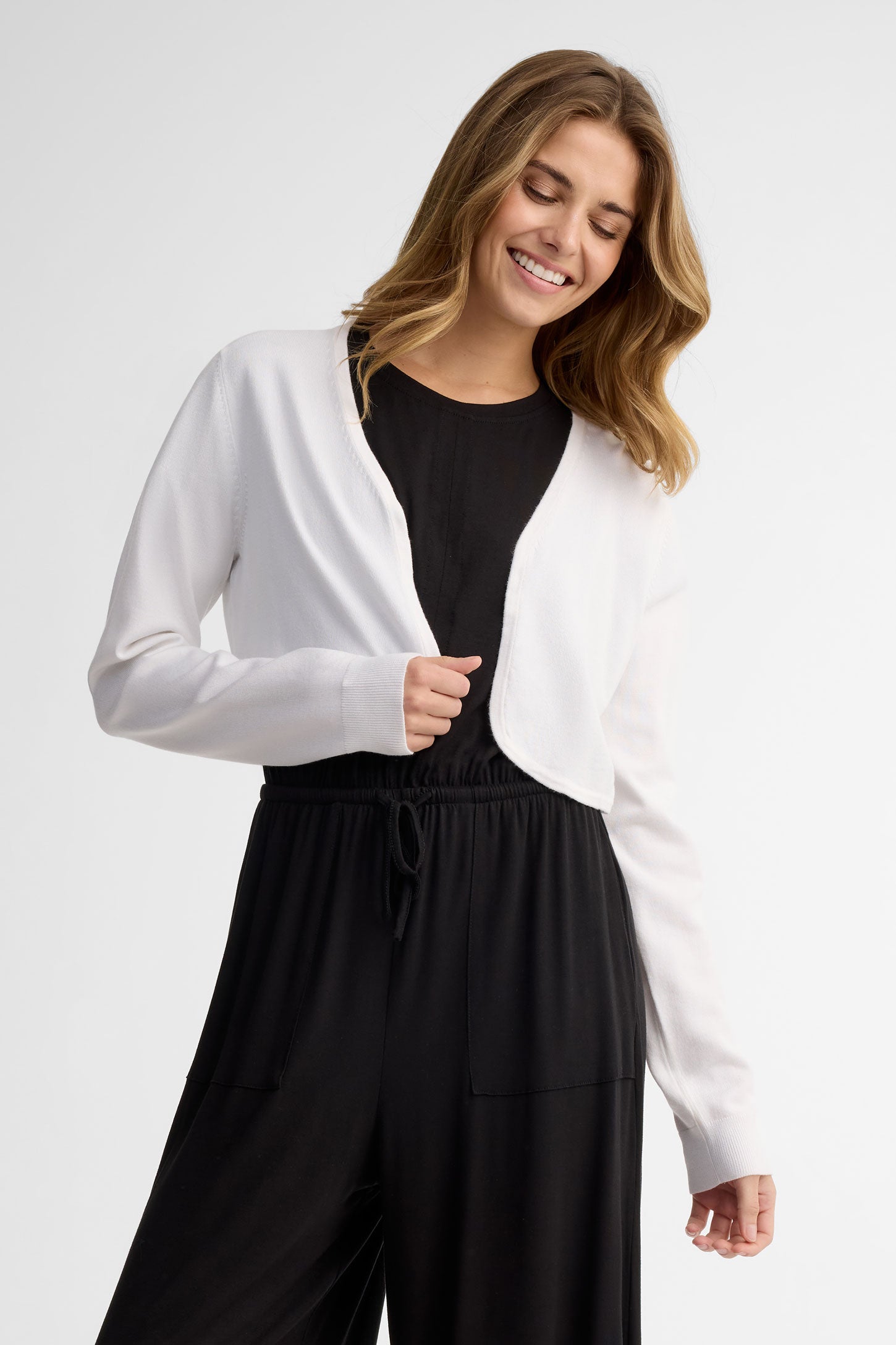 Cadigan boléro coupe semi-ajustée - Femme && BLANC