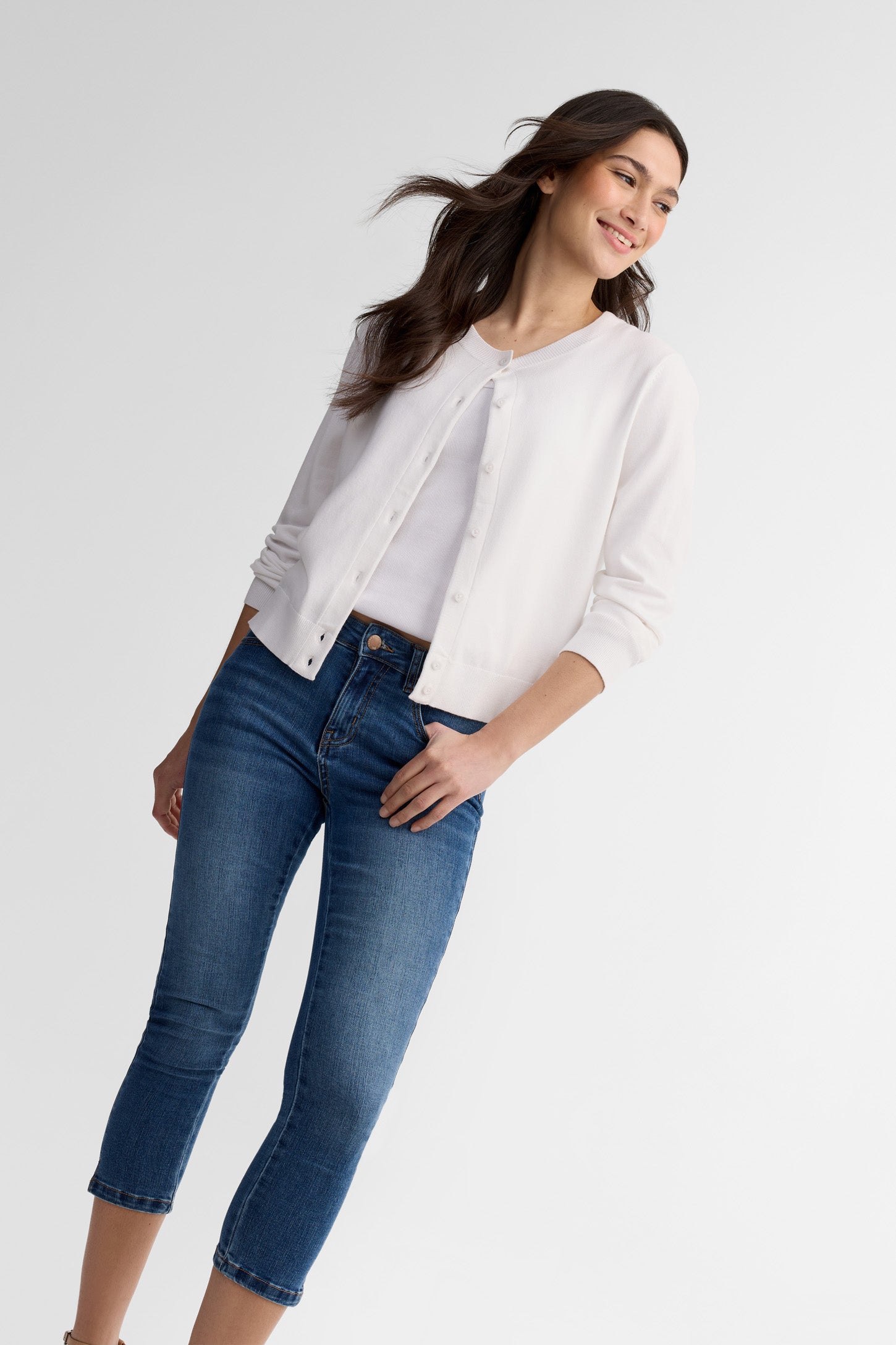Cardigan manches longues semi-ajusté - Femme && BLANC
