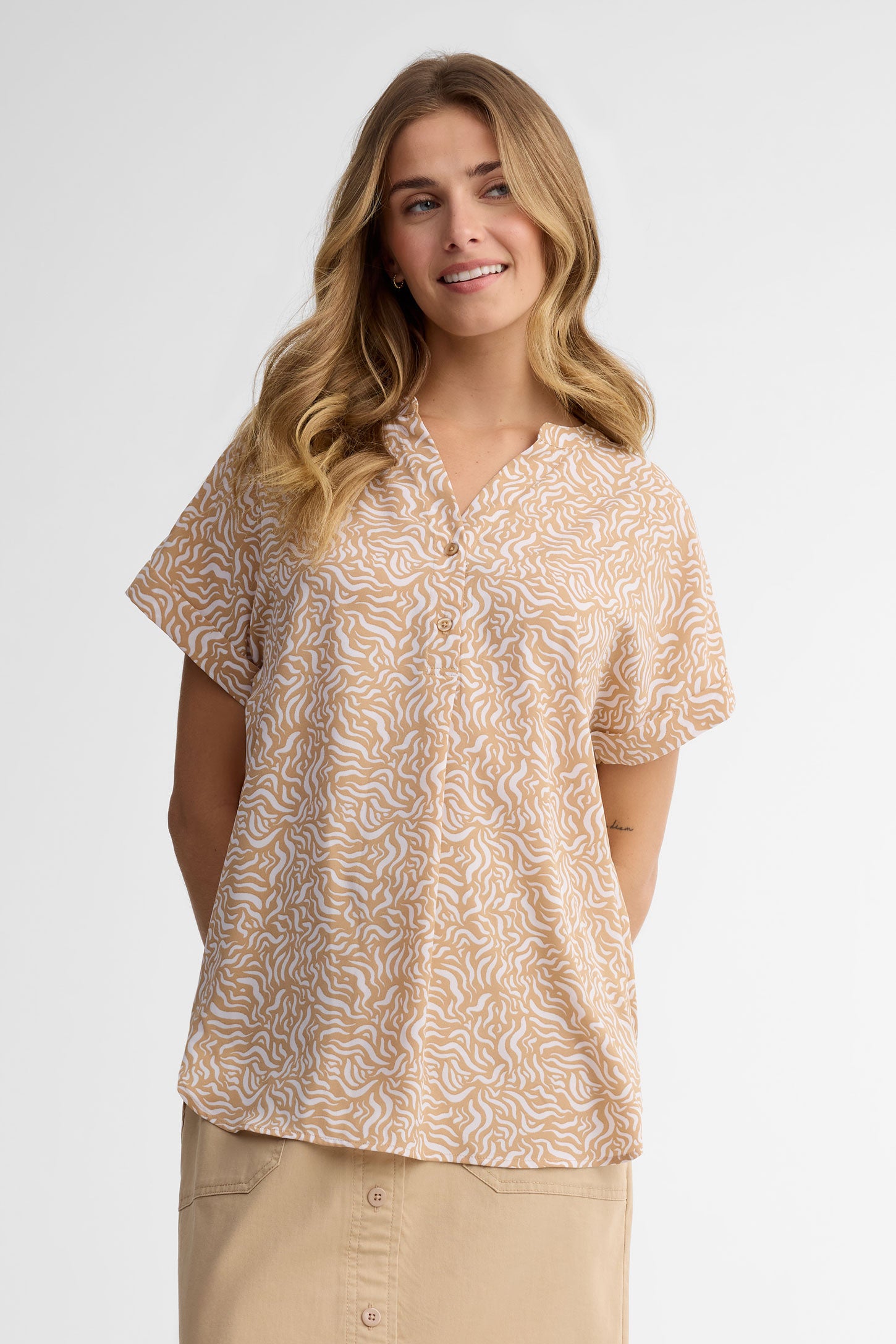 Chemisier manches courtes - Femme && BEIGE/MULTI