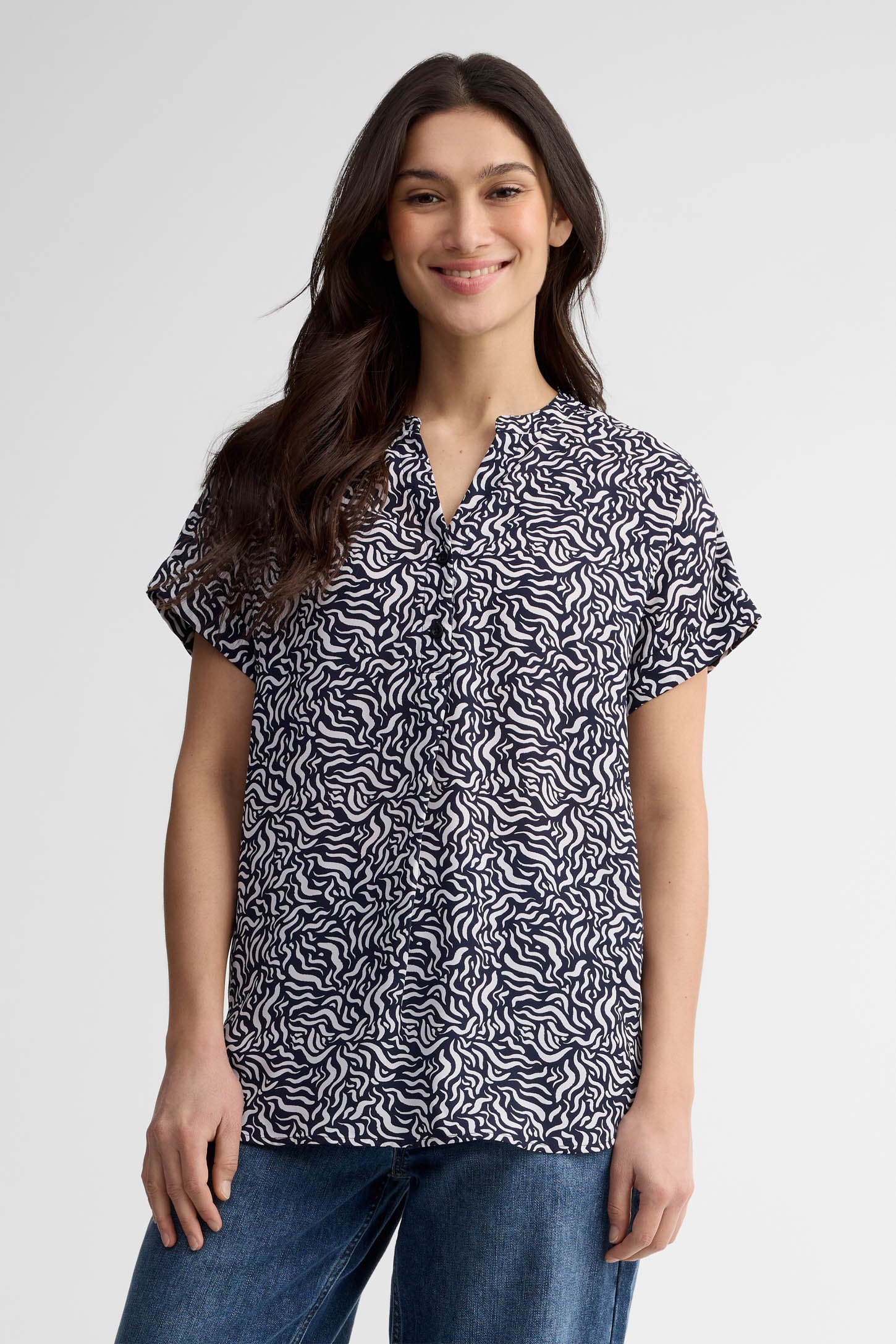 Chemisier manches courtes - Femme && MARIN/MULTI