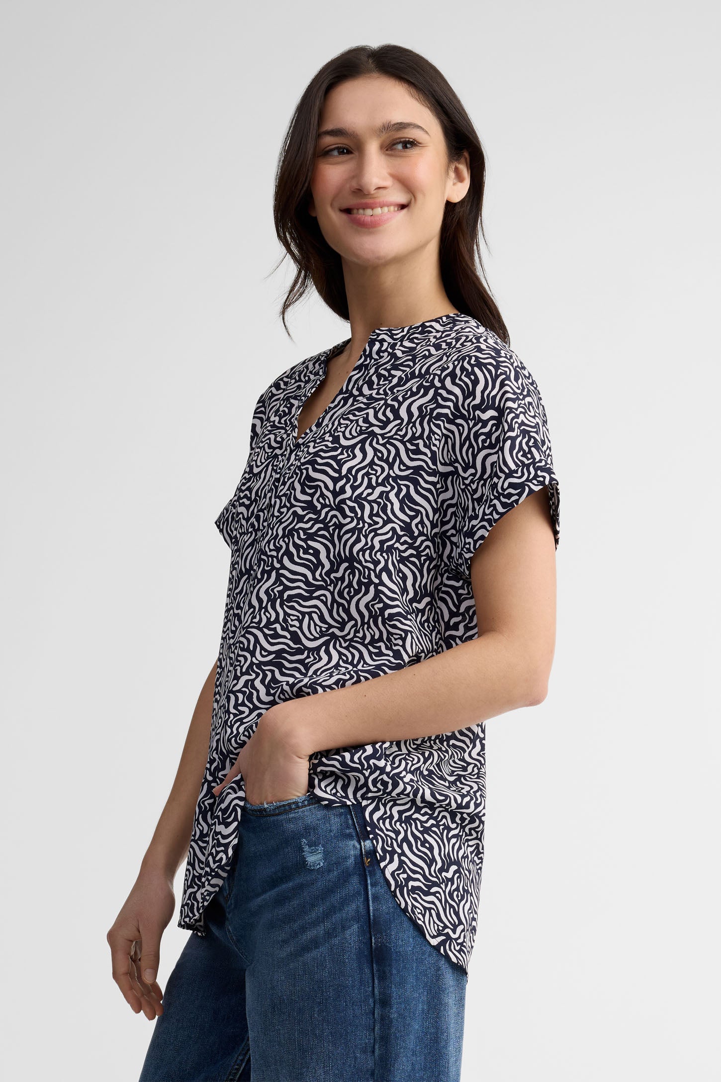Chemisier manches courtes - Femme && MARIN/MULTI