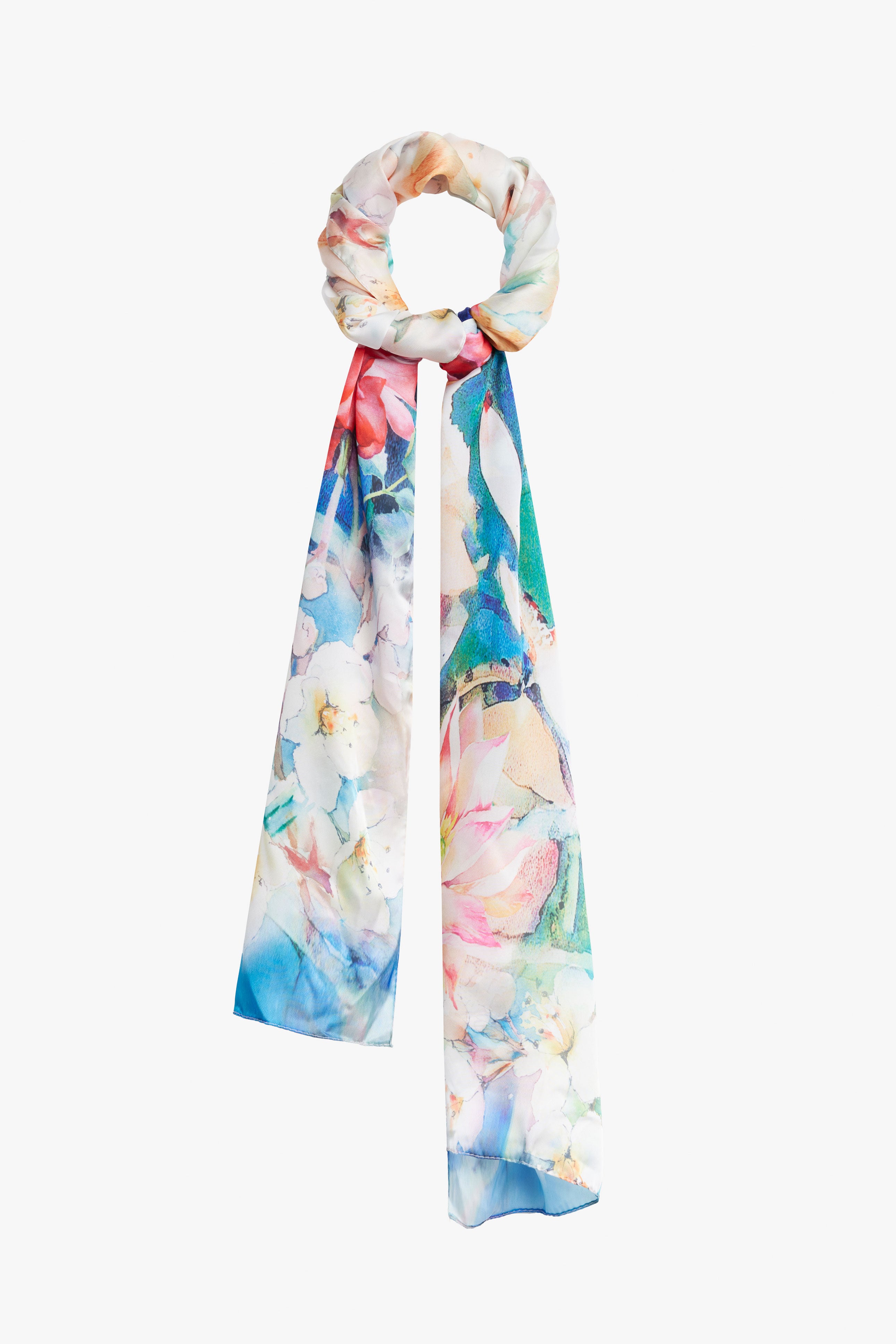 Foulard imprimé soie - Femme && BLEU MULTI