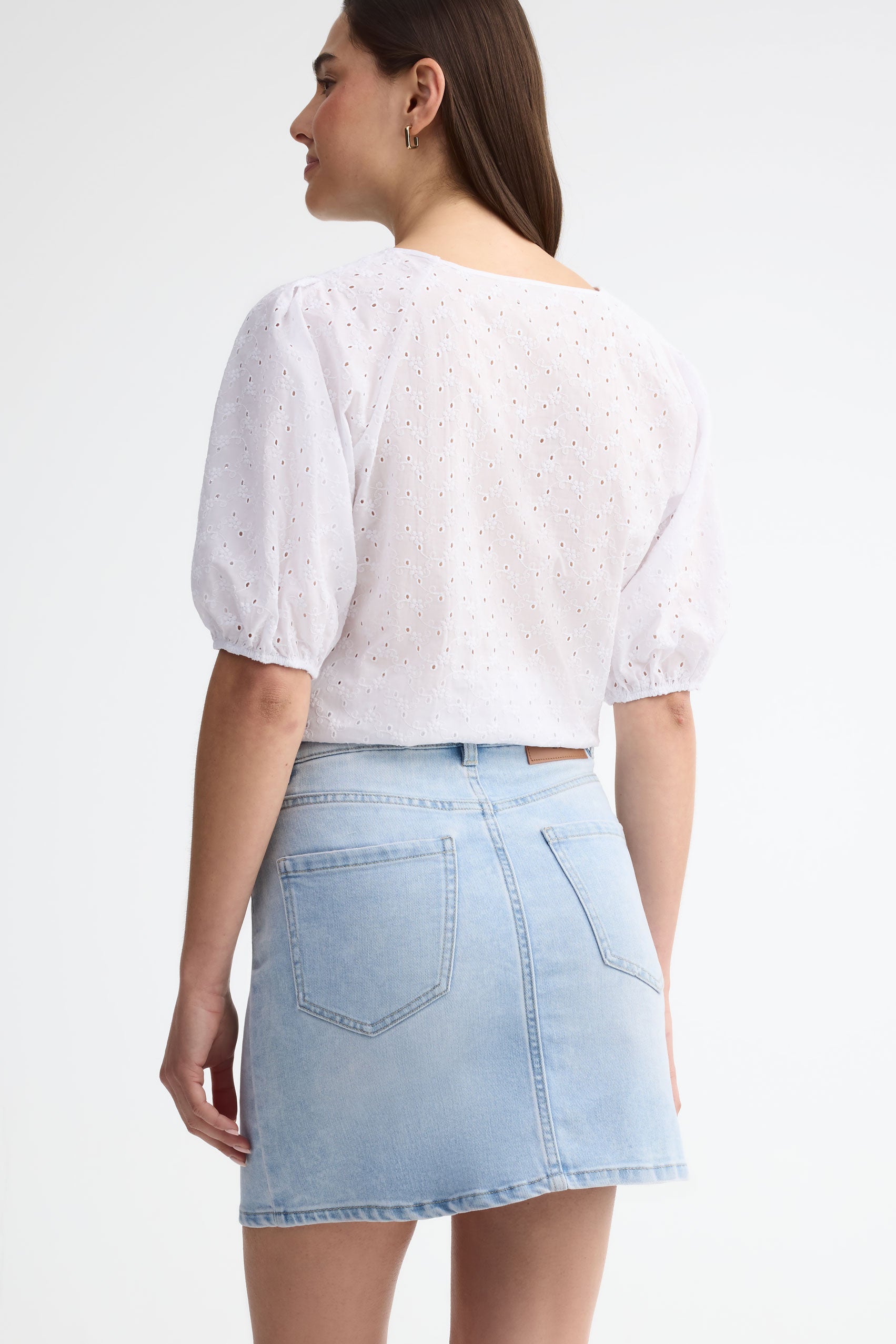 Mini jupe taille haute ligne-A - Femme && DENIM PALE