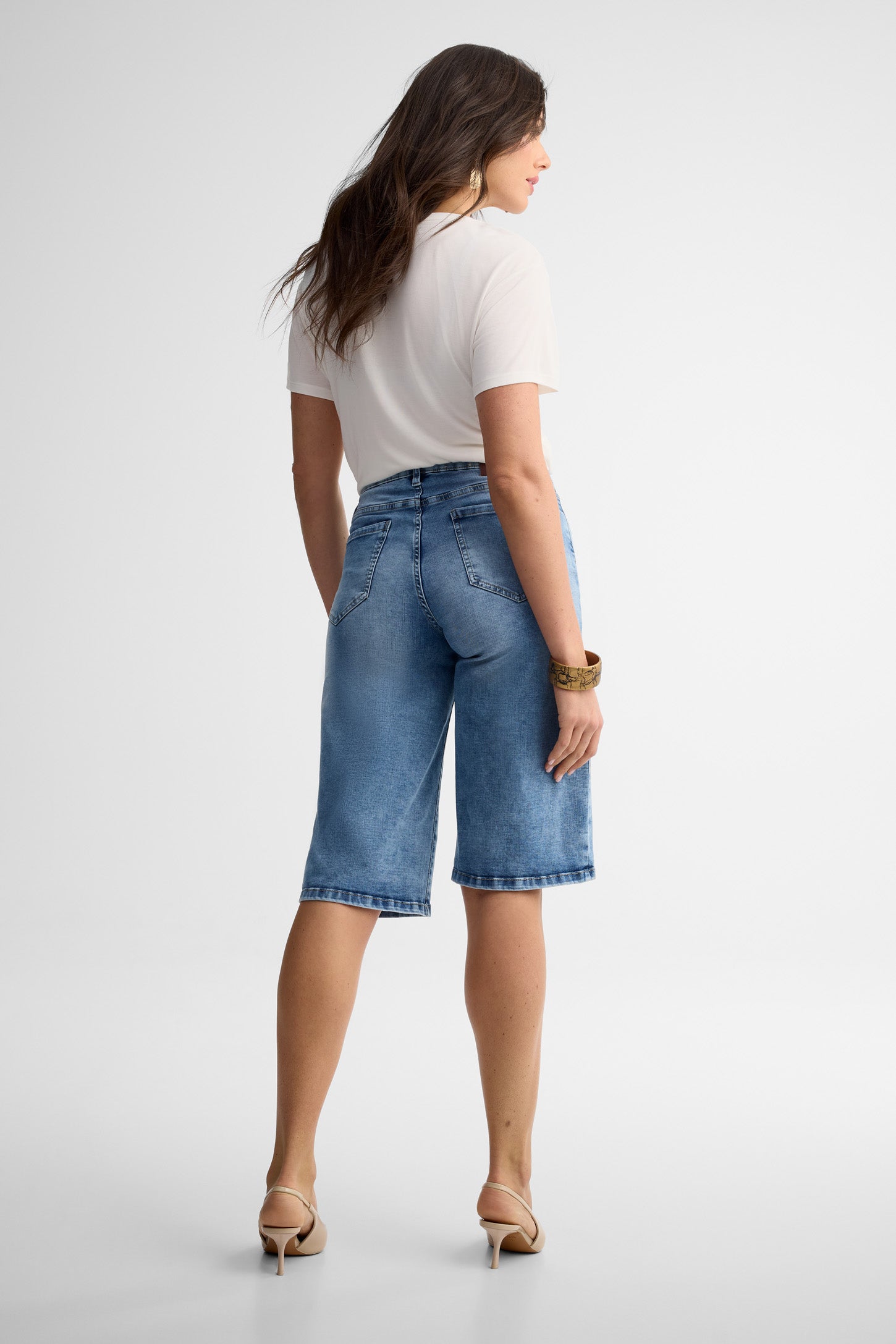 Bermuda jambe large en jeans - Femme && DENIM PALE