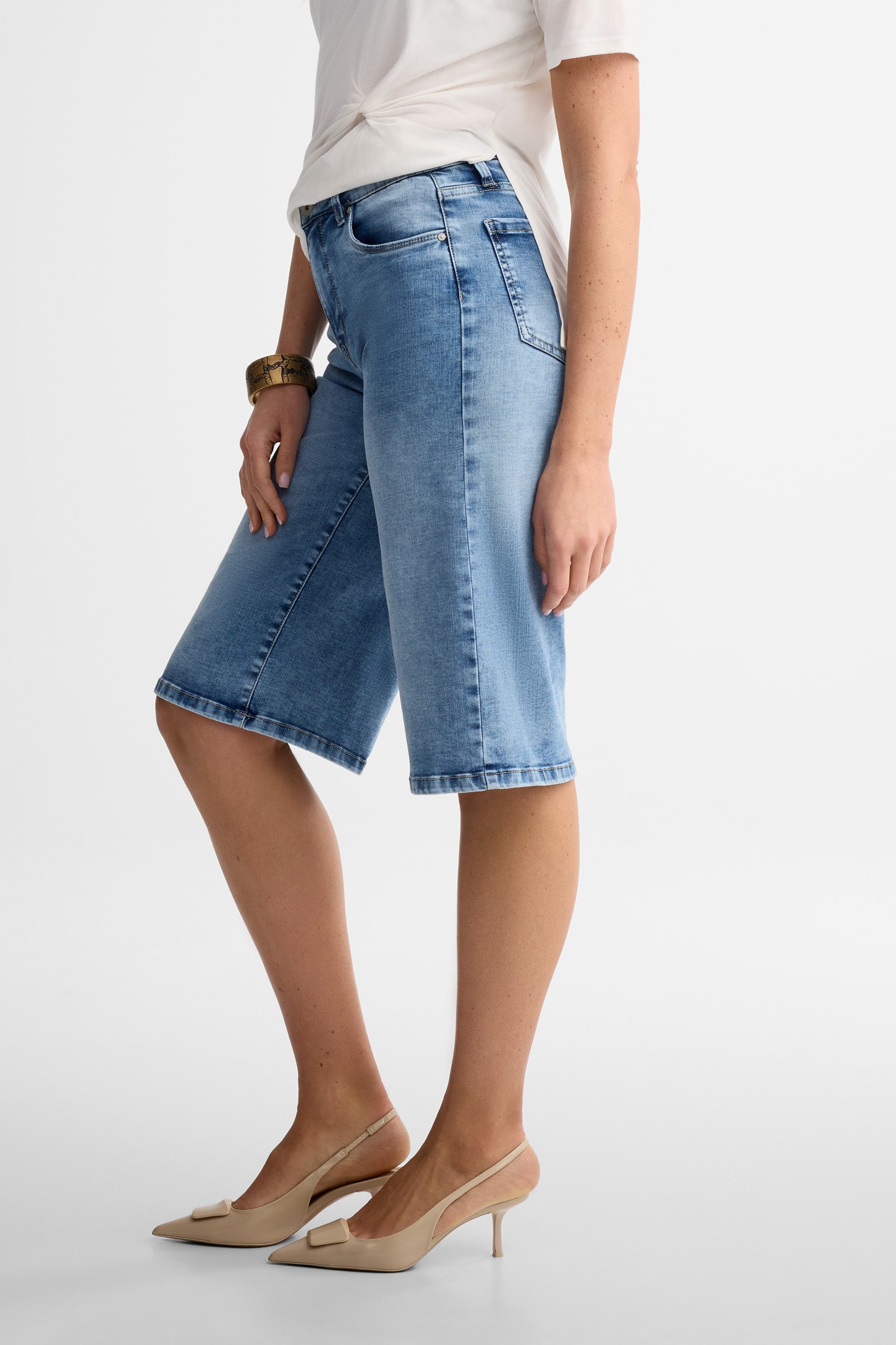 Bermuda jambe large en jeans - Femme && DENIM PALE