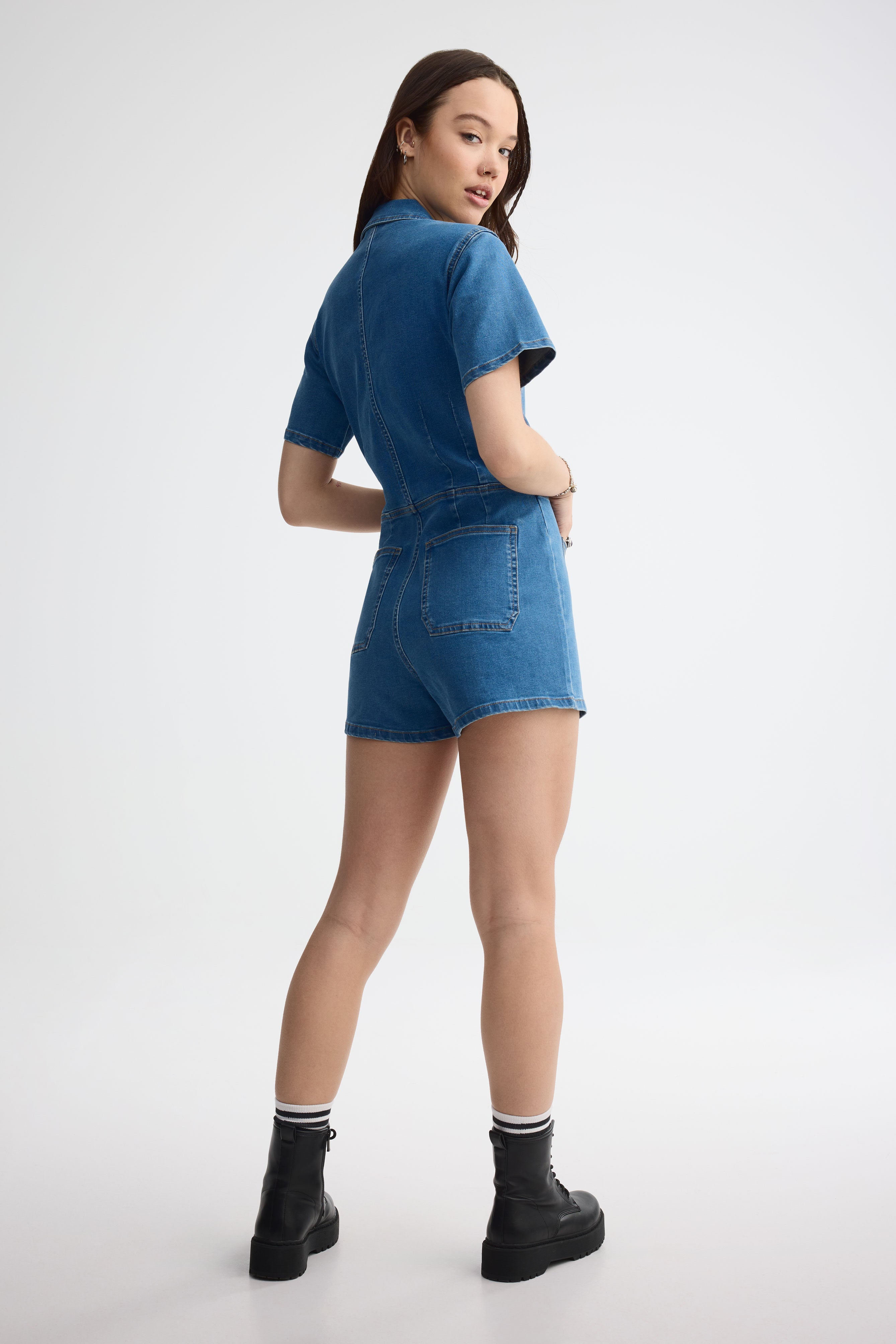 Combi-short en jeans - Femme && DENIM MOYEN