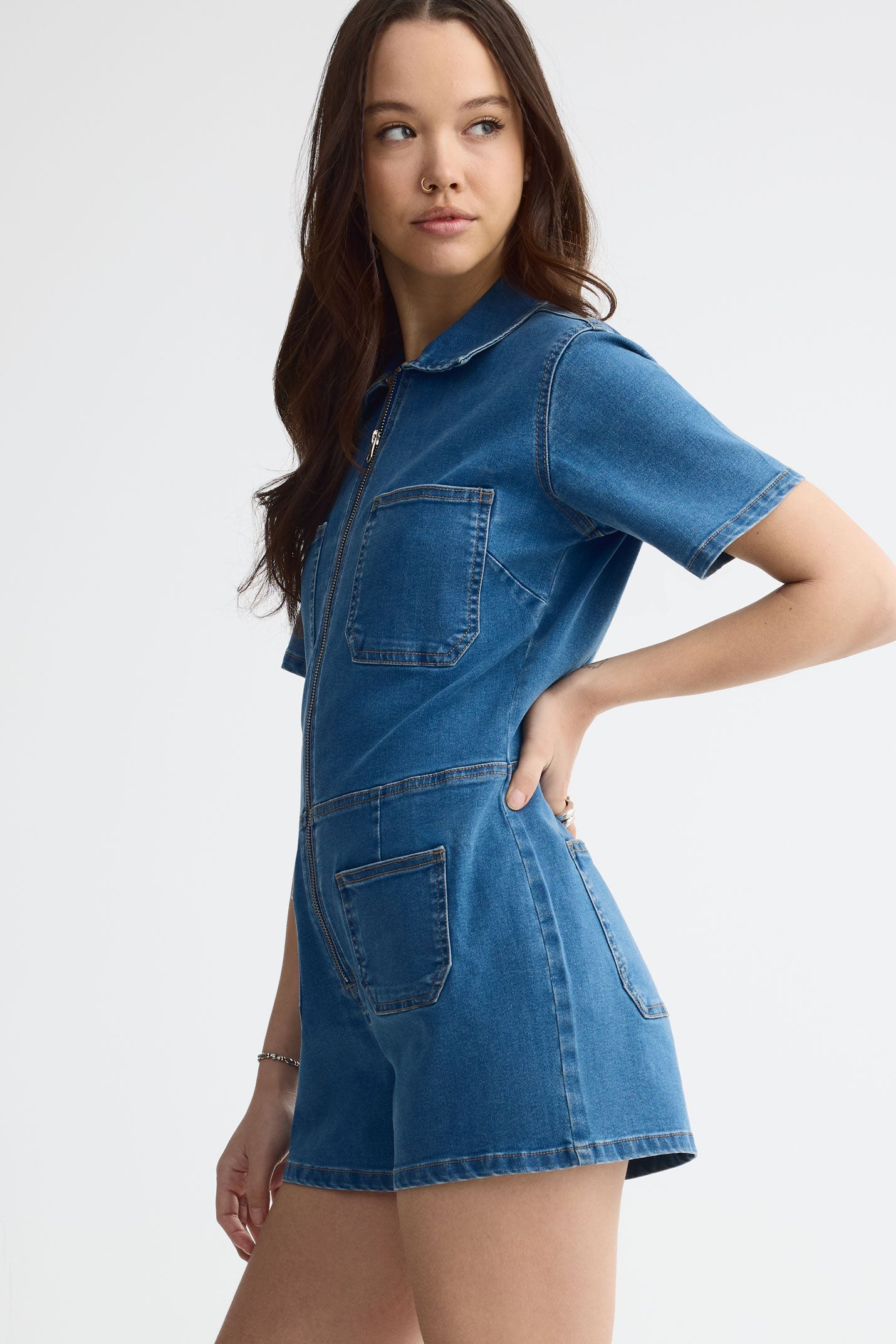 Combi-short en jeans - Femme && DENIM MOYEN