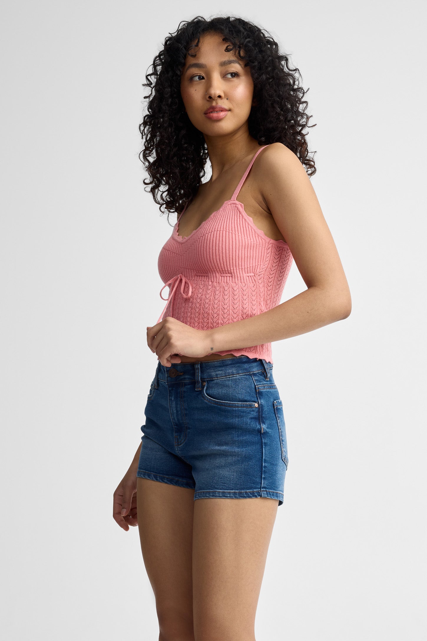 Short ''mom'' taille haute en jeans - Femme && DENIM FONCE