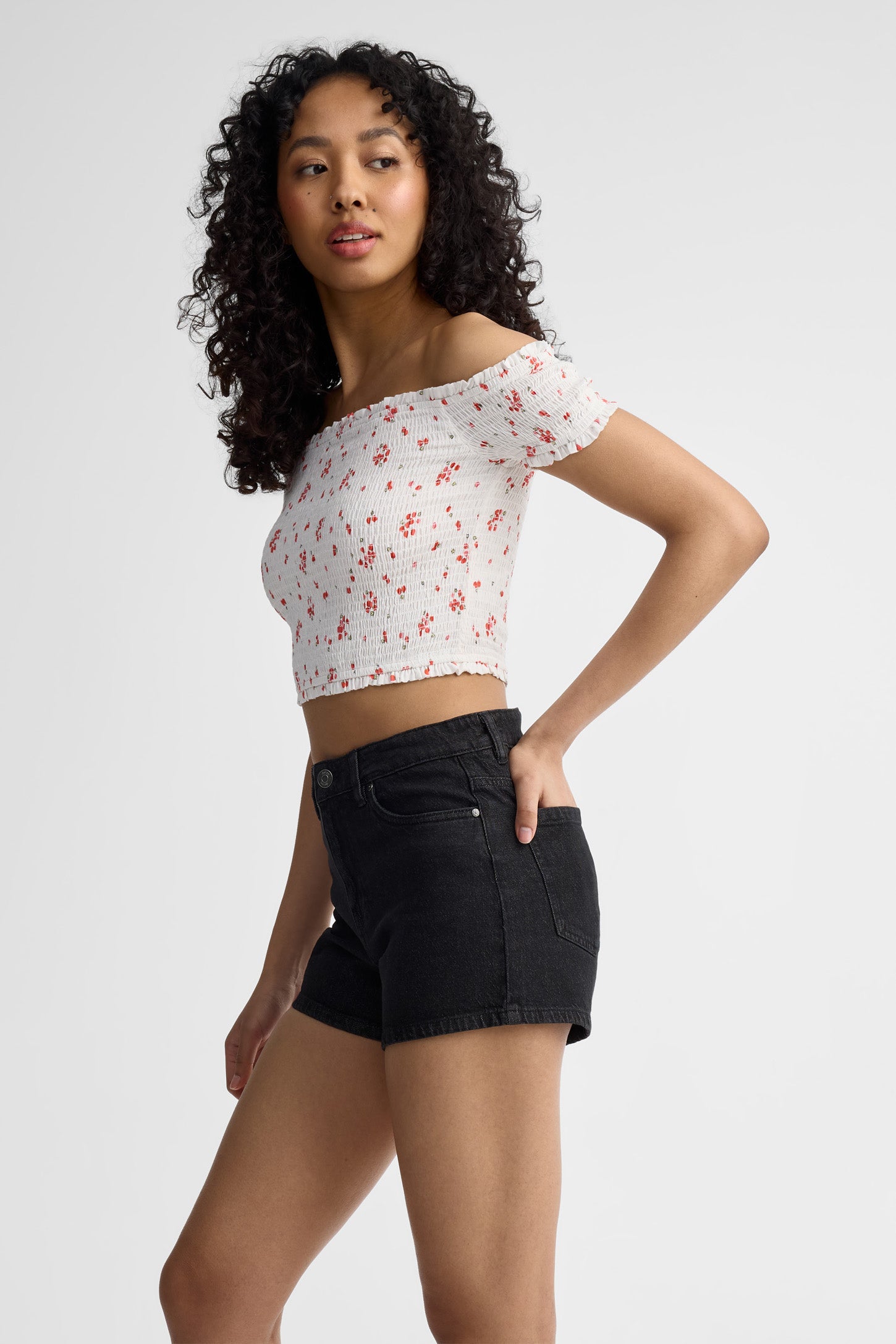 Short ''mom'' taille haute en jeans - Femme && DENIM NOIR