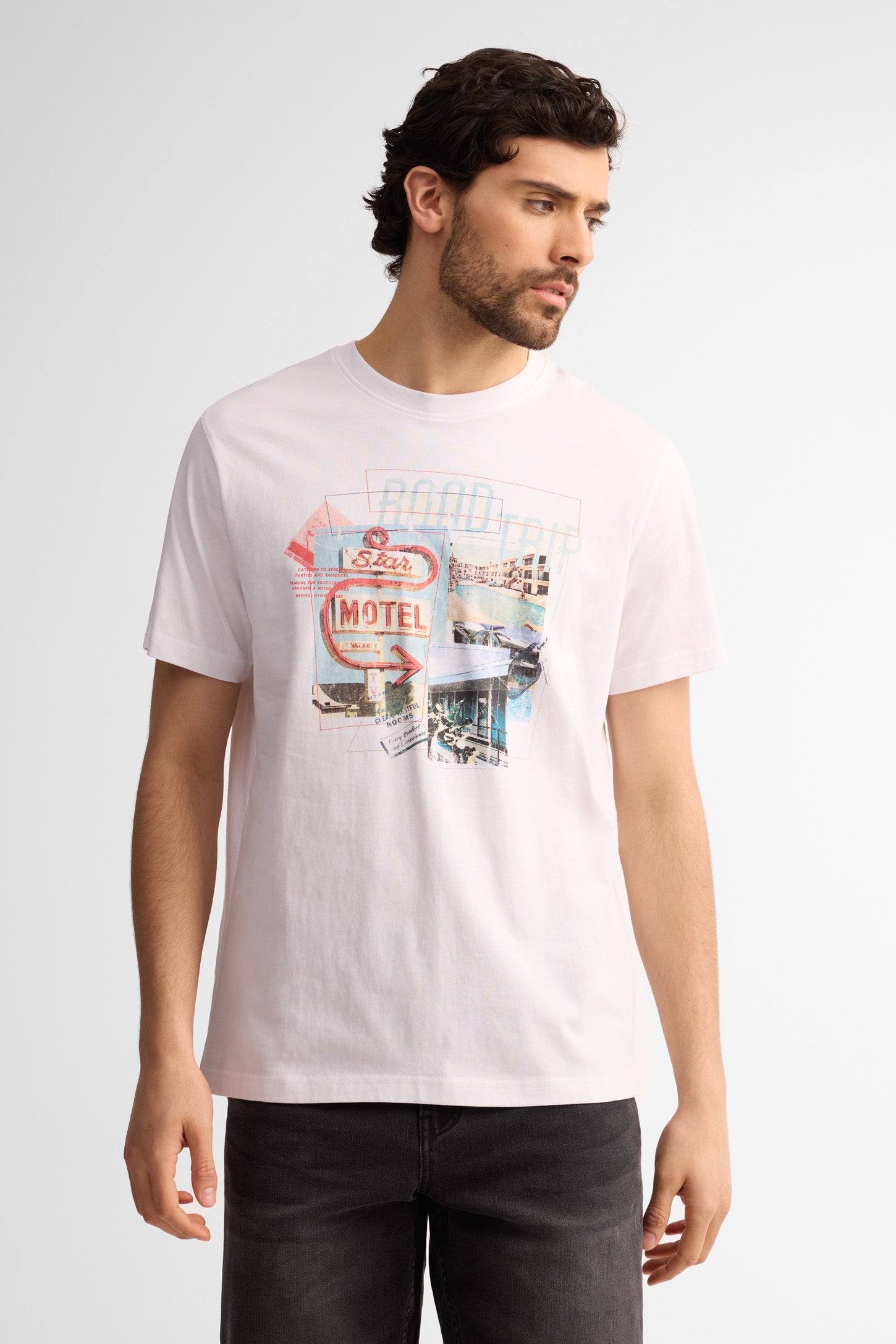 T-shirt col rond coton - Homme && BLANC