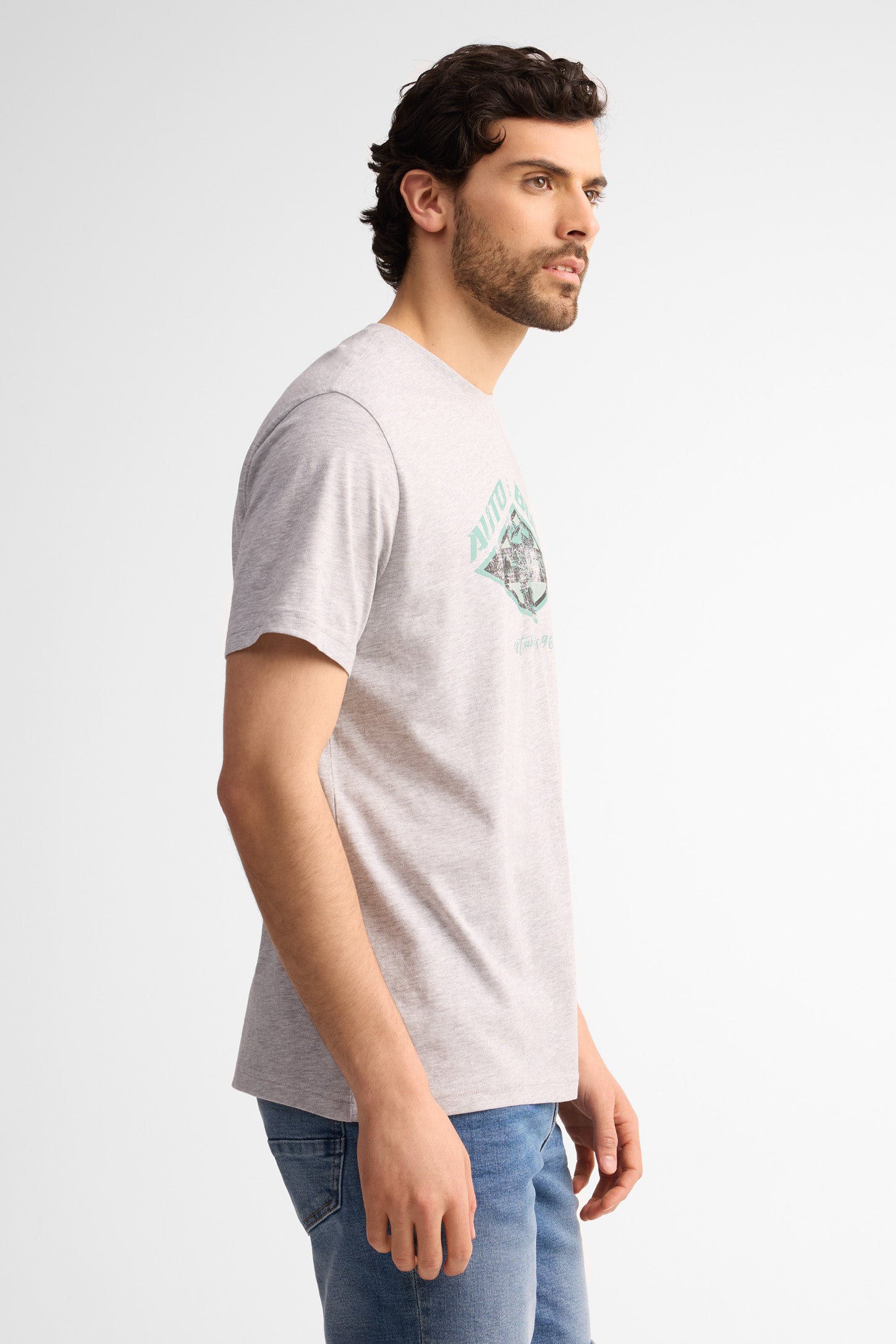 T-shirt col rond coton - Homme && GRIS MIXTE