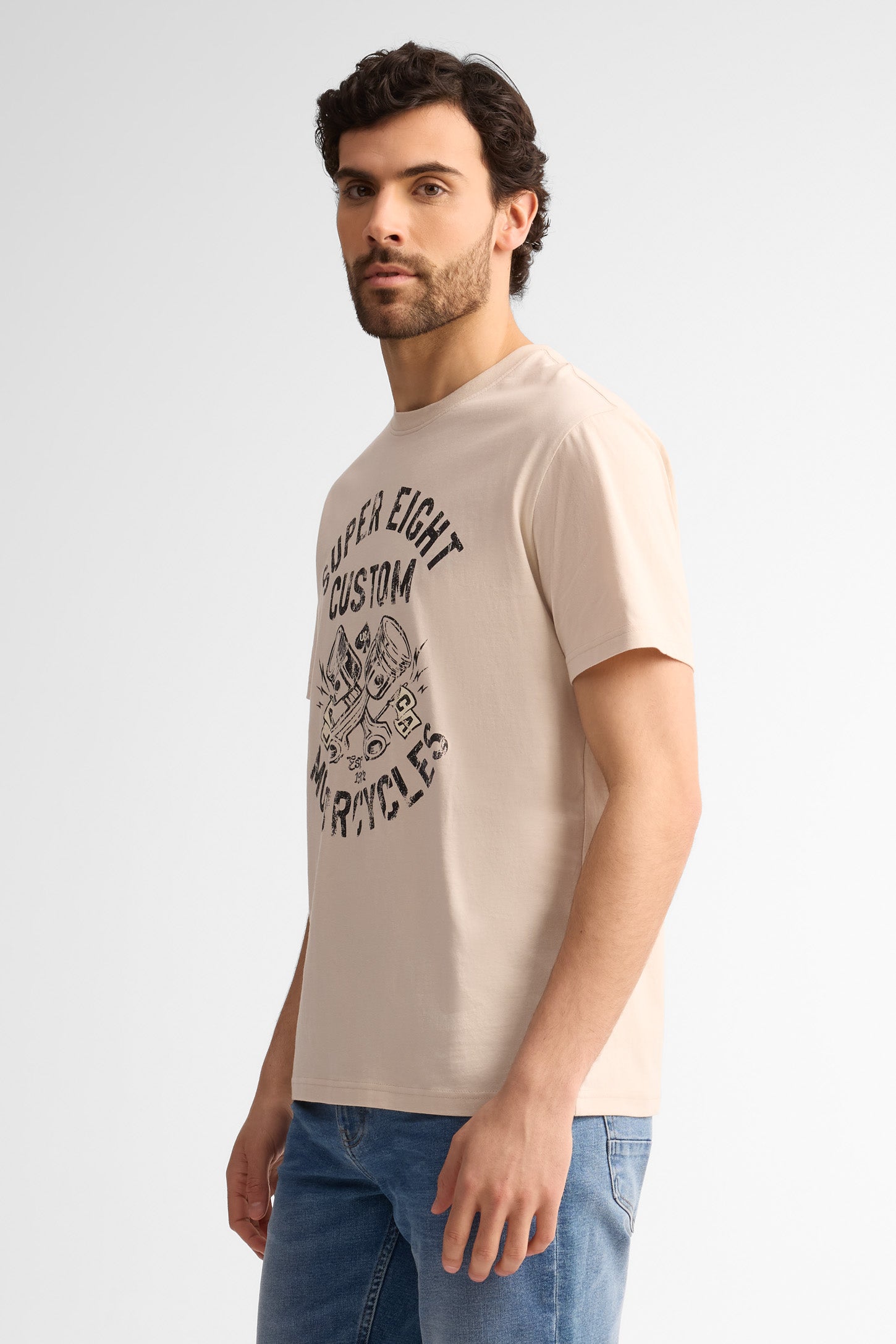 T-shirt col rond coton - Homme && BEIGE