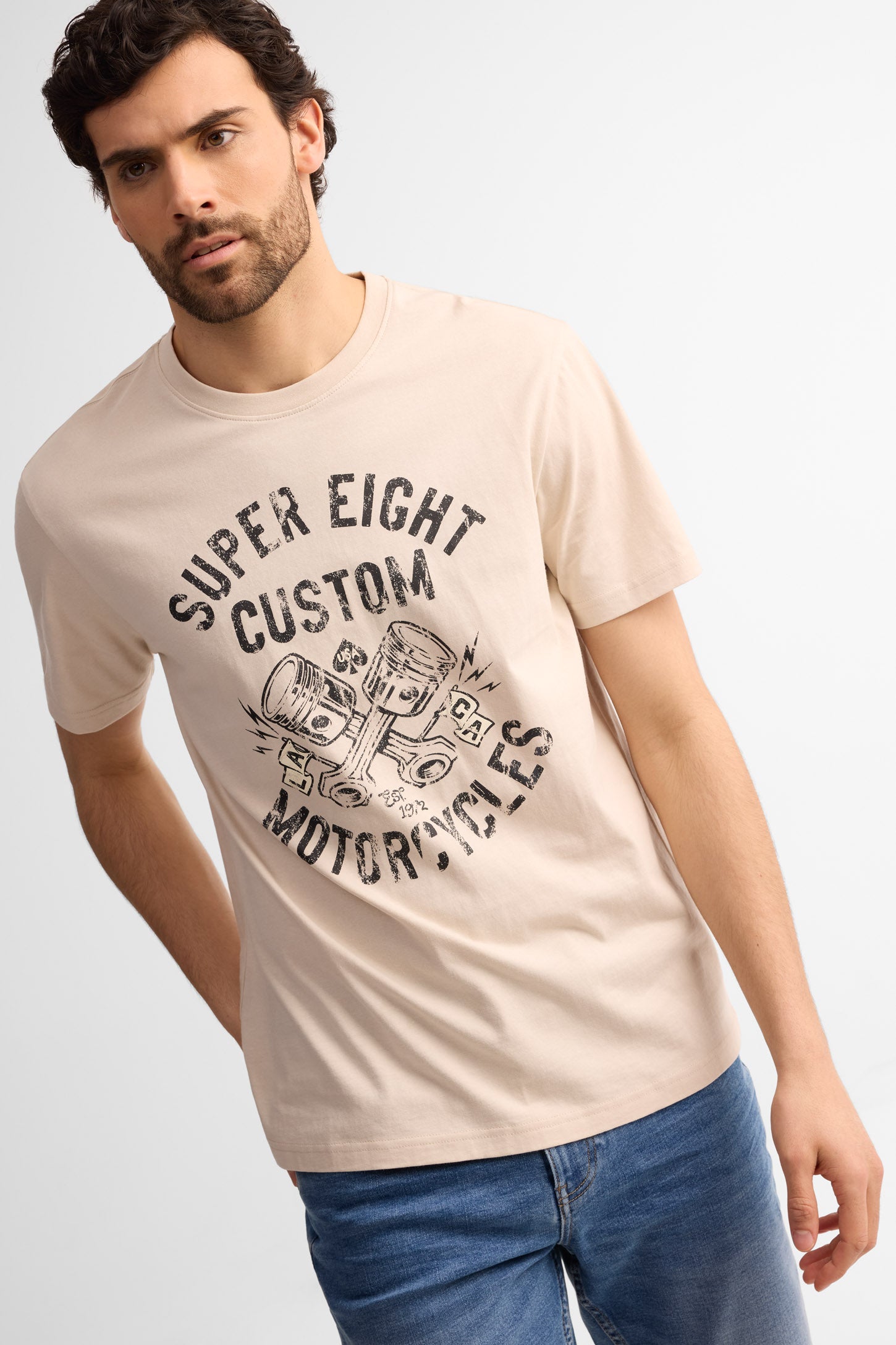T-shirt col rond coton - Homme && BEIGE