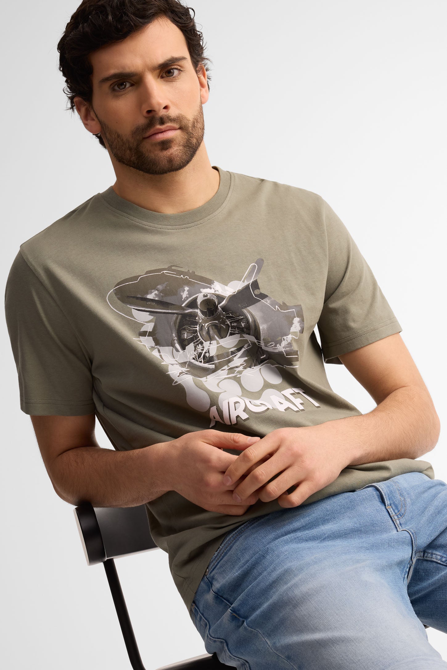 T-shirt col rond coton - Homme && KAKI
