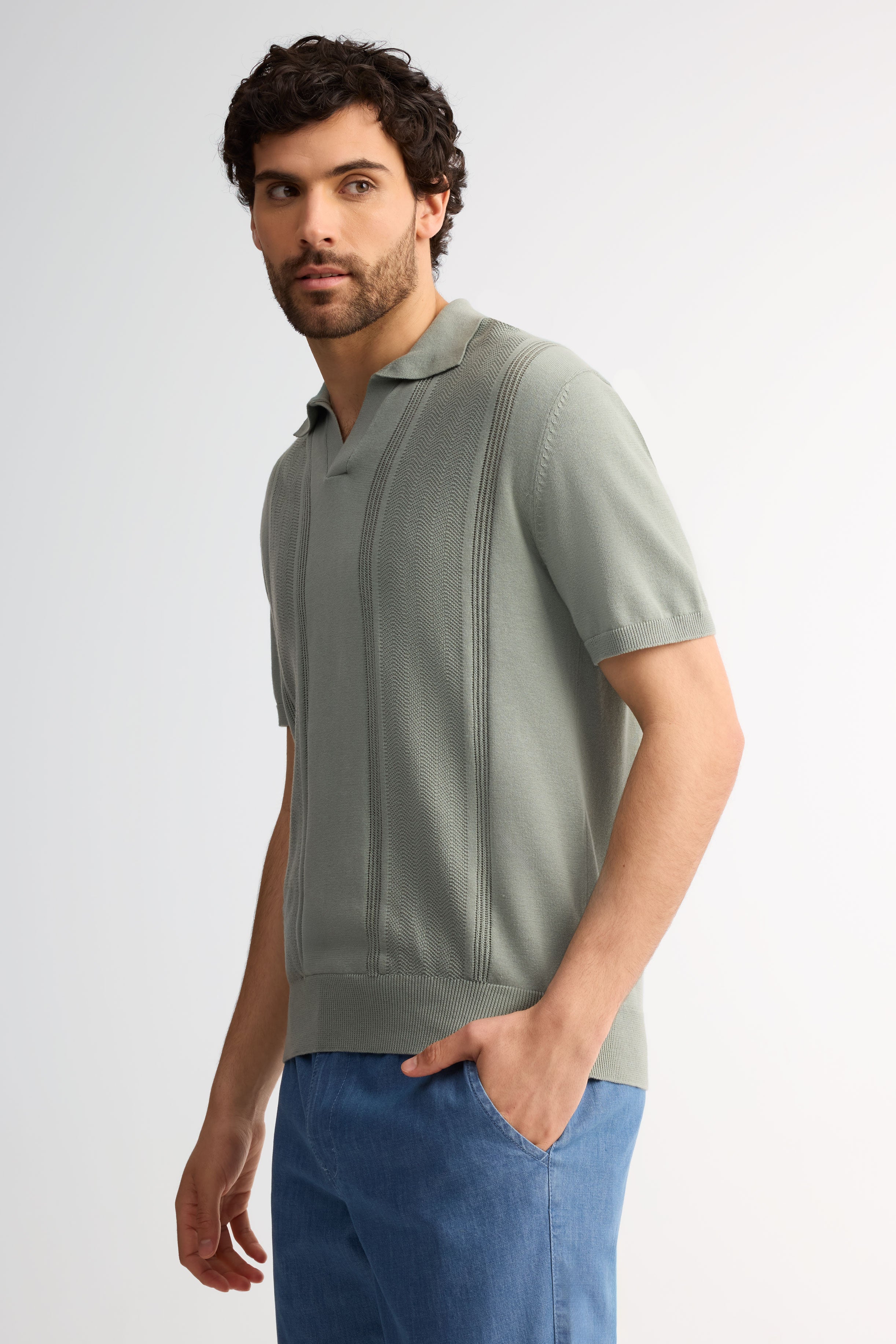 Polo manches courtes tricot coton - Homme && VERT