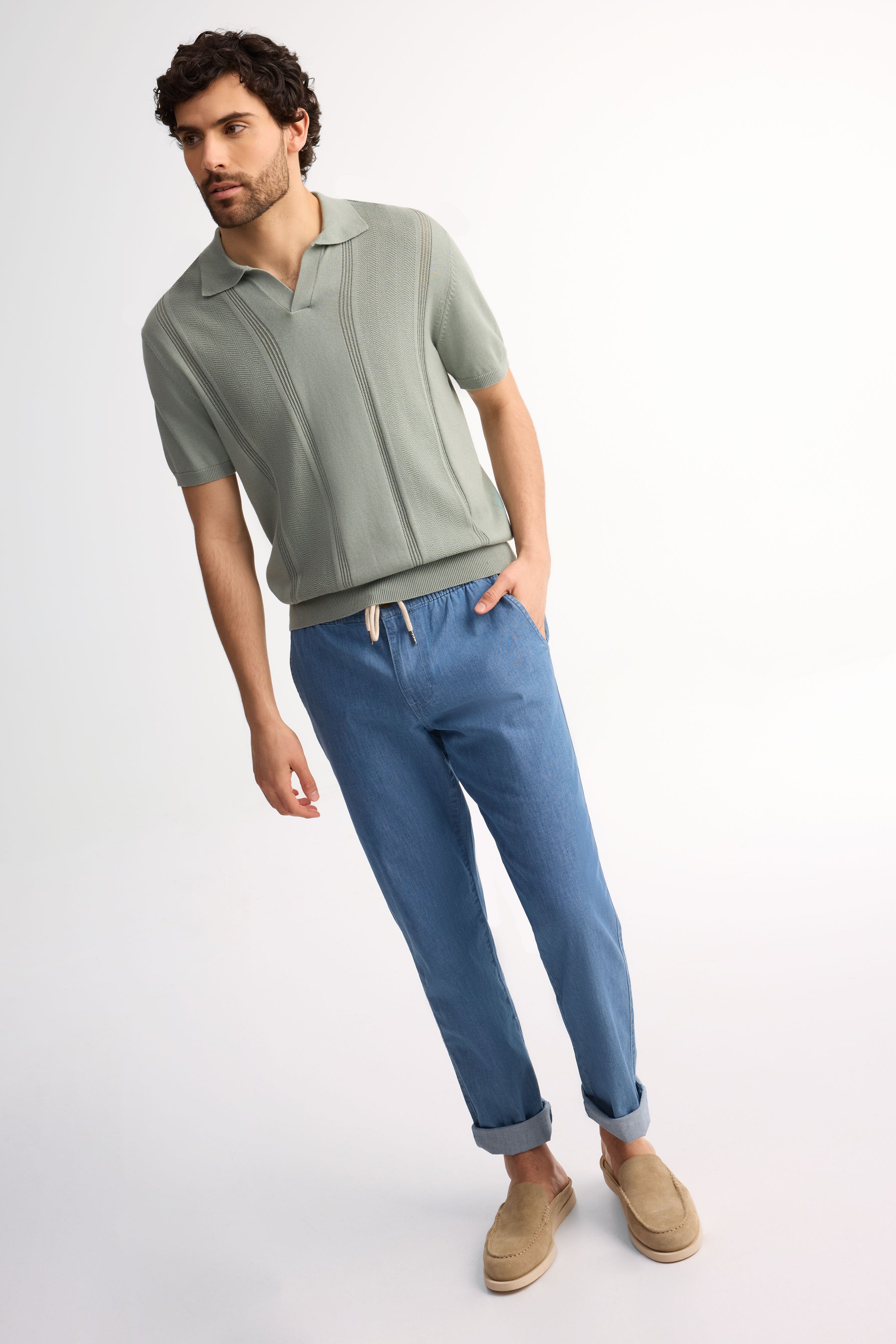Polo manches courtes tricot coton - Homme && VERT