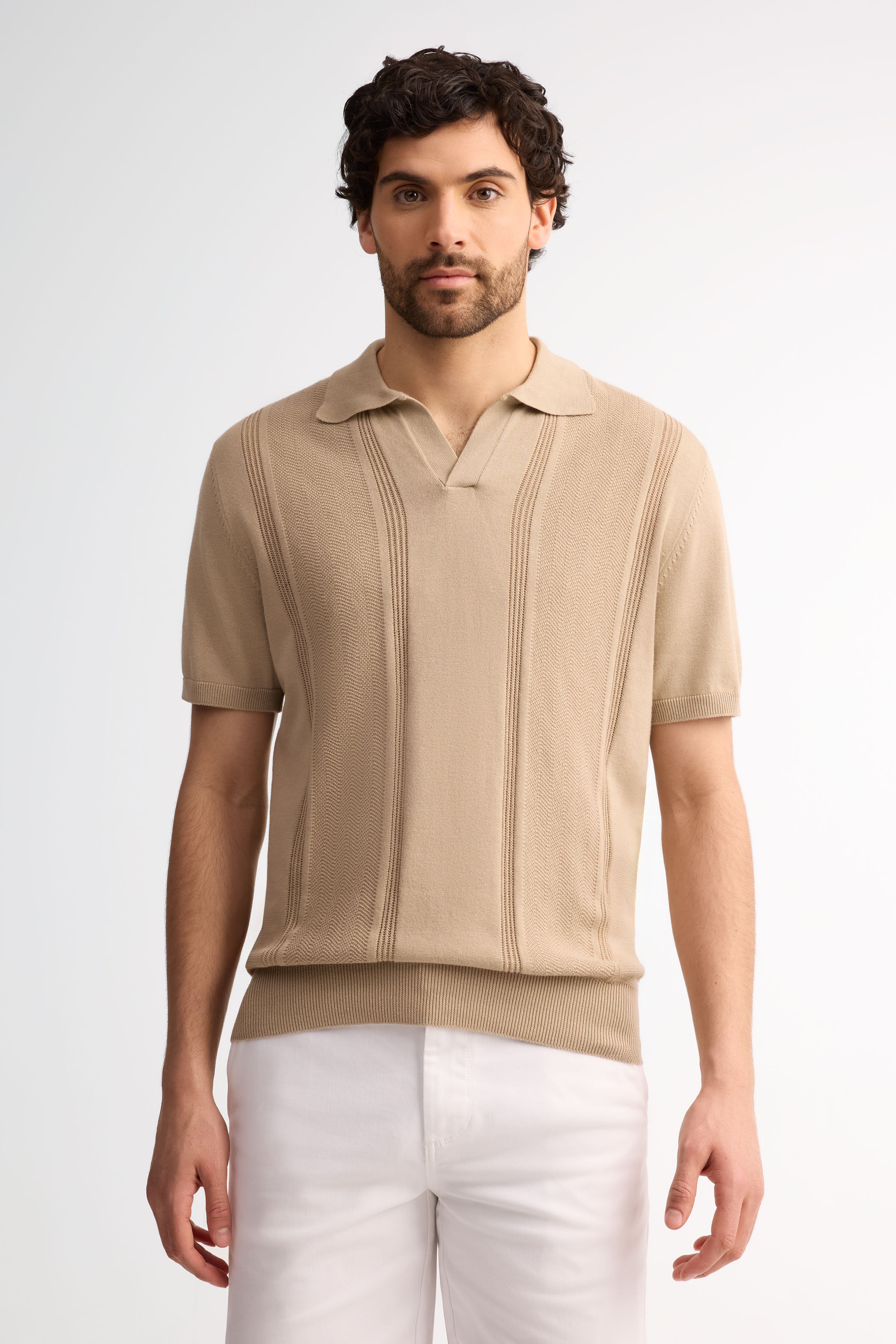 Polo manches courtes tricot coton - Homme && BEIGE