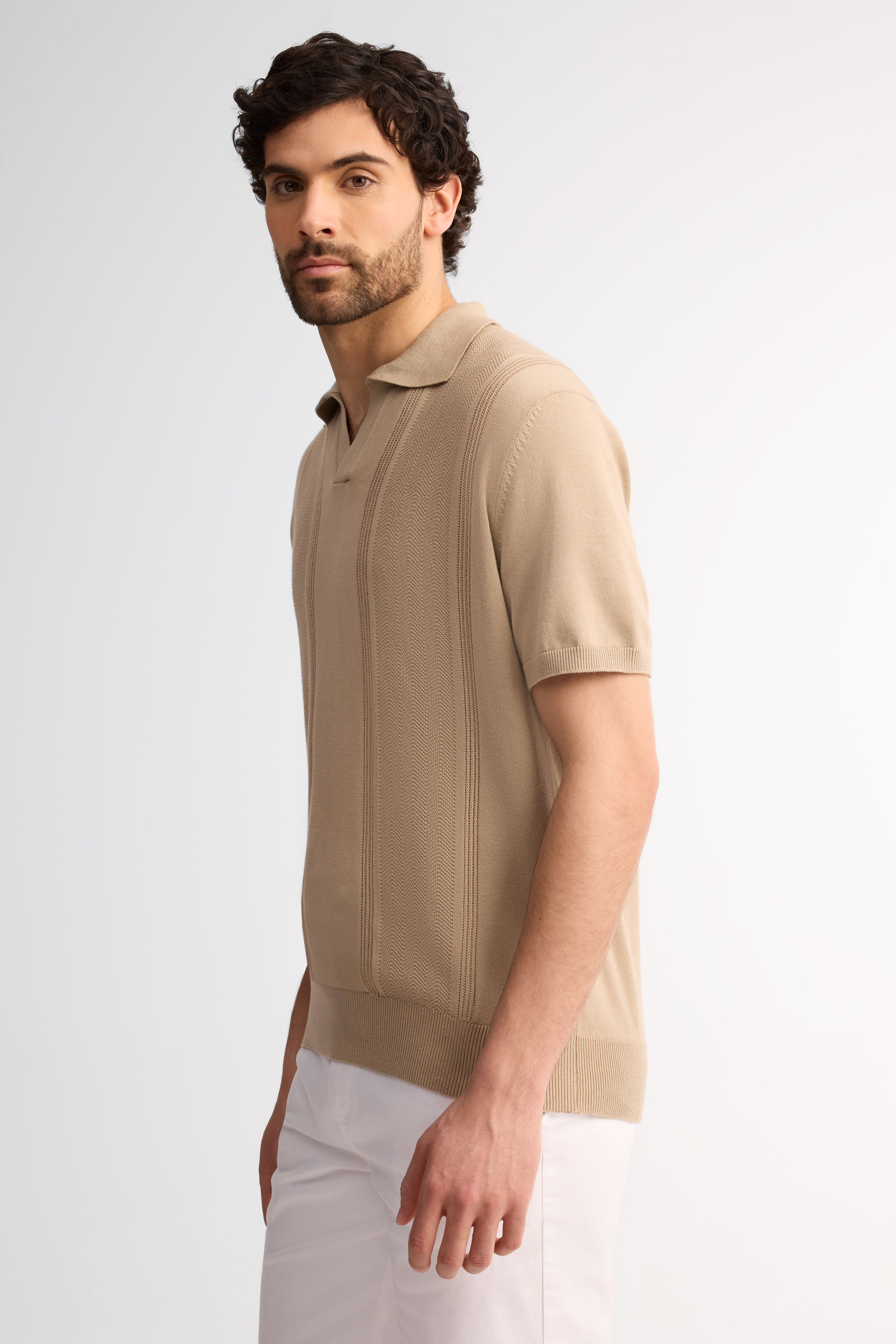 Polo manches courtes tricot coton - Homme && BEIGE