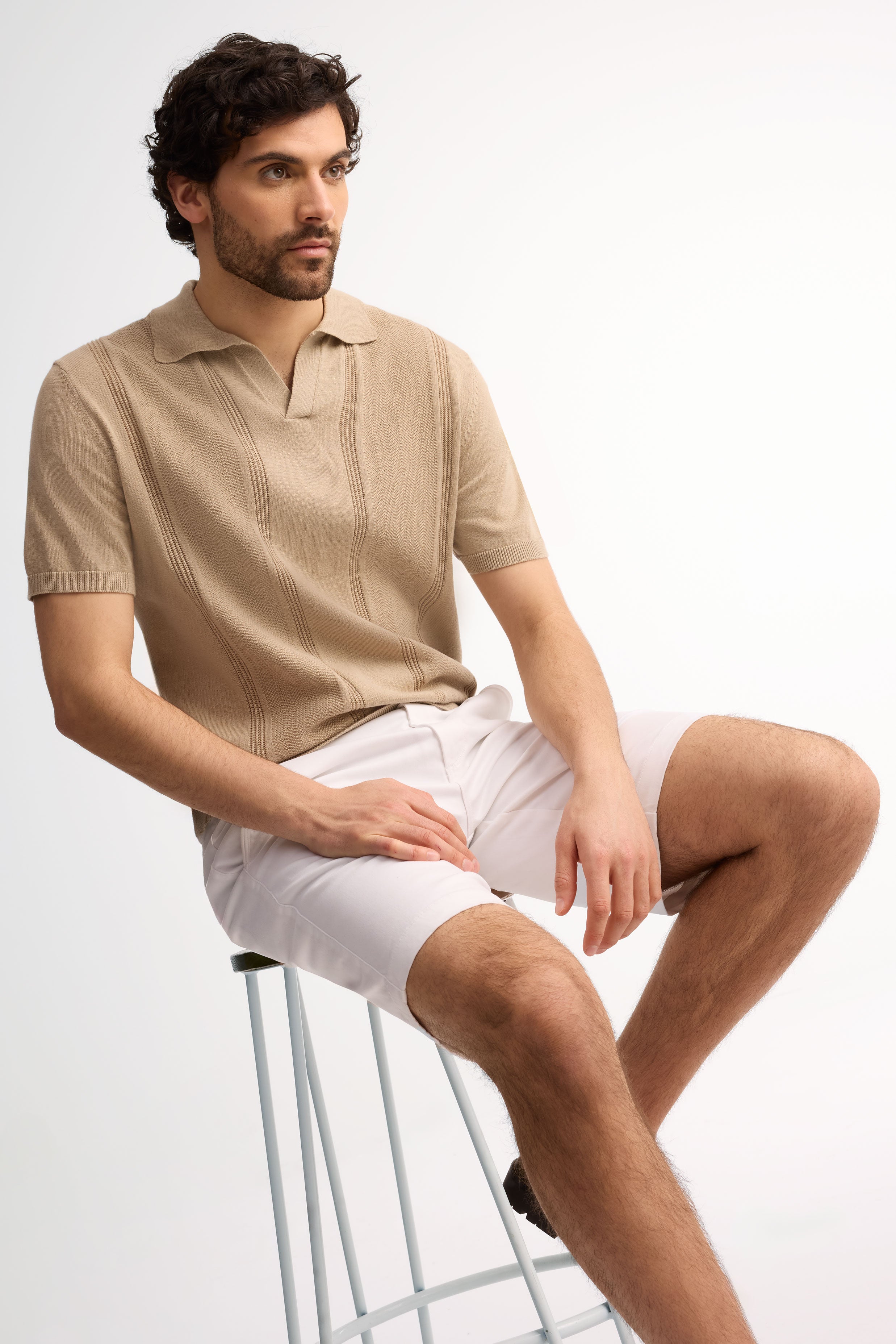 Polo manches courtes tricot coton - Homme && BEIGE