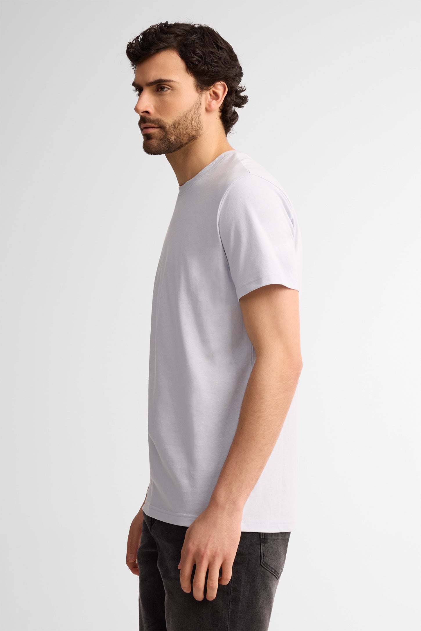 T-shirt col rond coton, 3/25$ - Homme && BLEU PALE