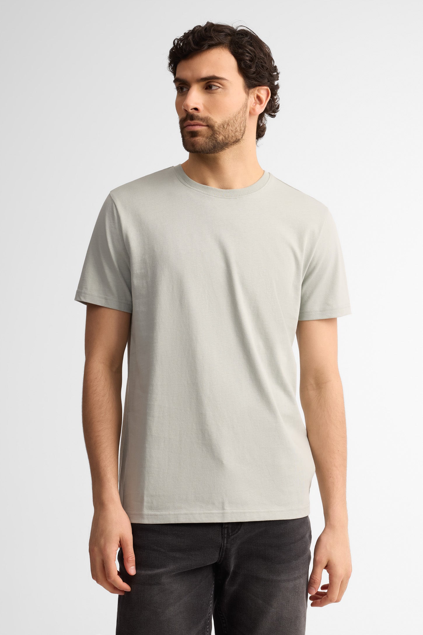 T-shirt col rond coton, 3/25$ - Homme && SAUGE