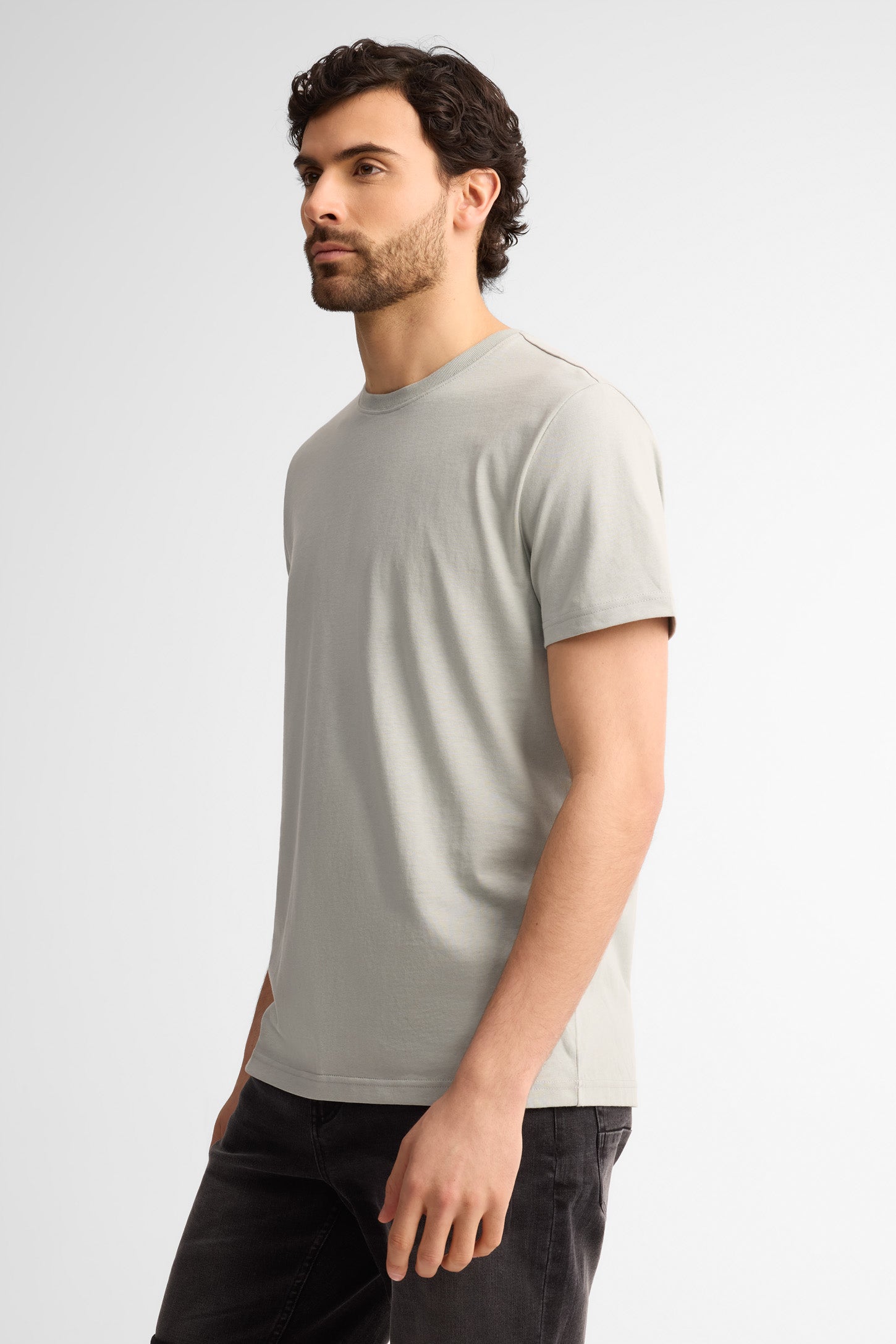 T-shirt col rond coton, 3/25$ - Homme && SAUGE