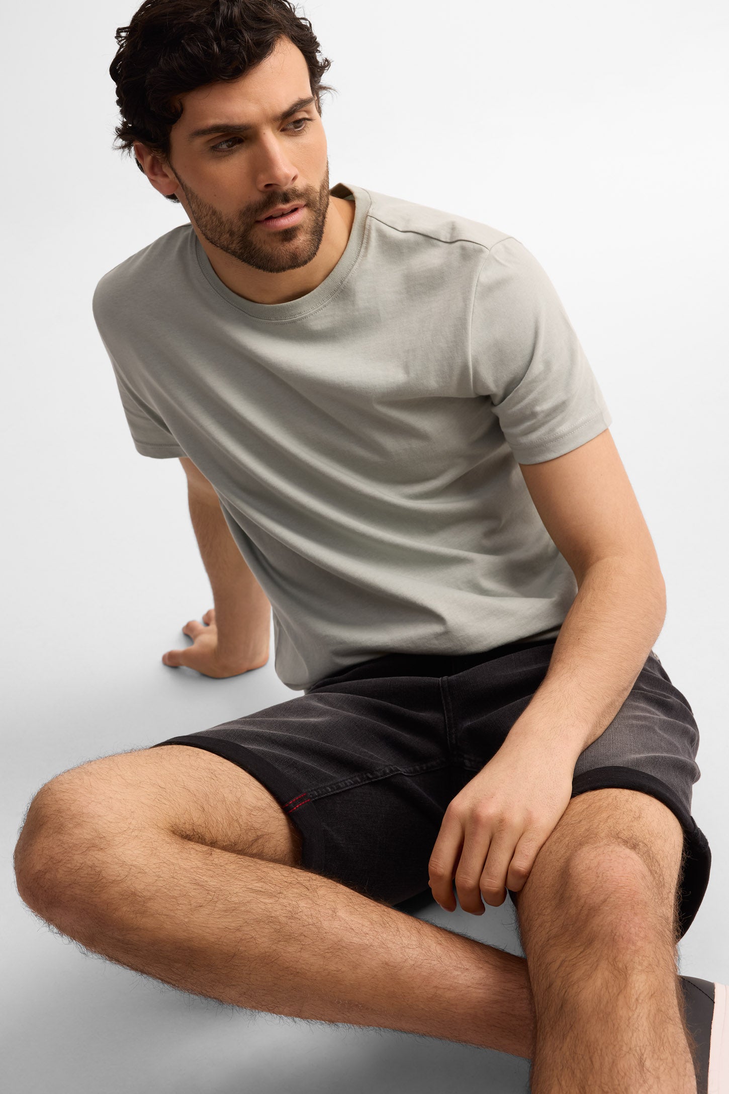 T-shirt col rond coton, 3/25$ - Homme && SAUGE