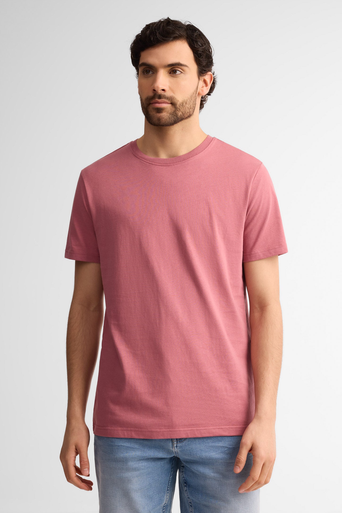 T-shirt col rond coton, 3/25$ - Homme && VIEUX ROSE