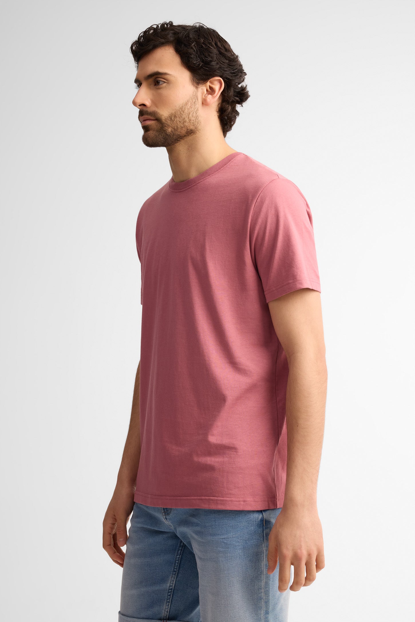 T-shirt col rond coton, 3/25$ - Homme && VIEUX ROSE