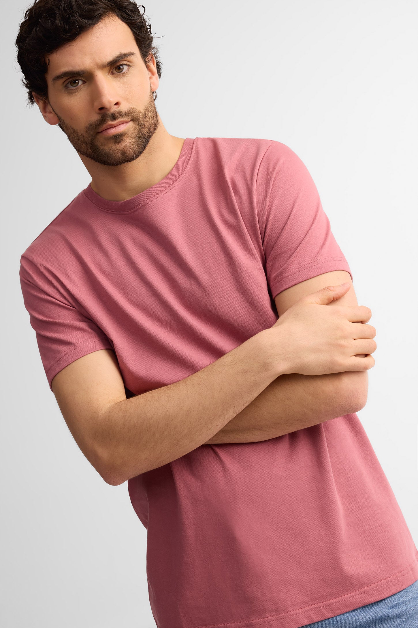 T-shirt col rond coton, 3/25$ - Homme && VIEUX ROSE