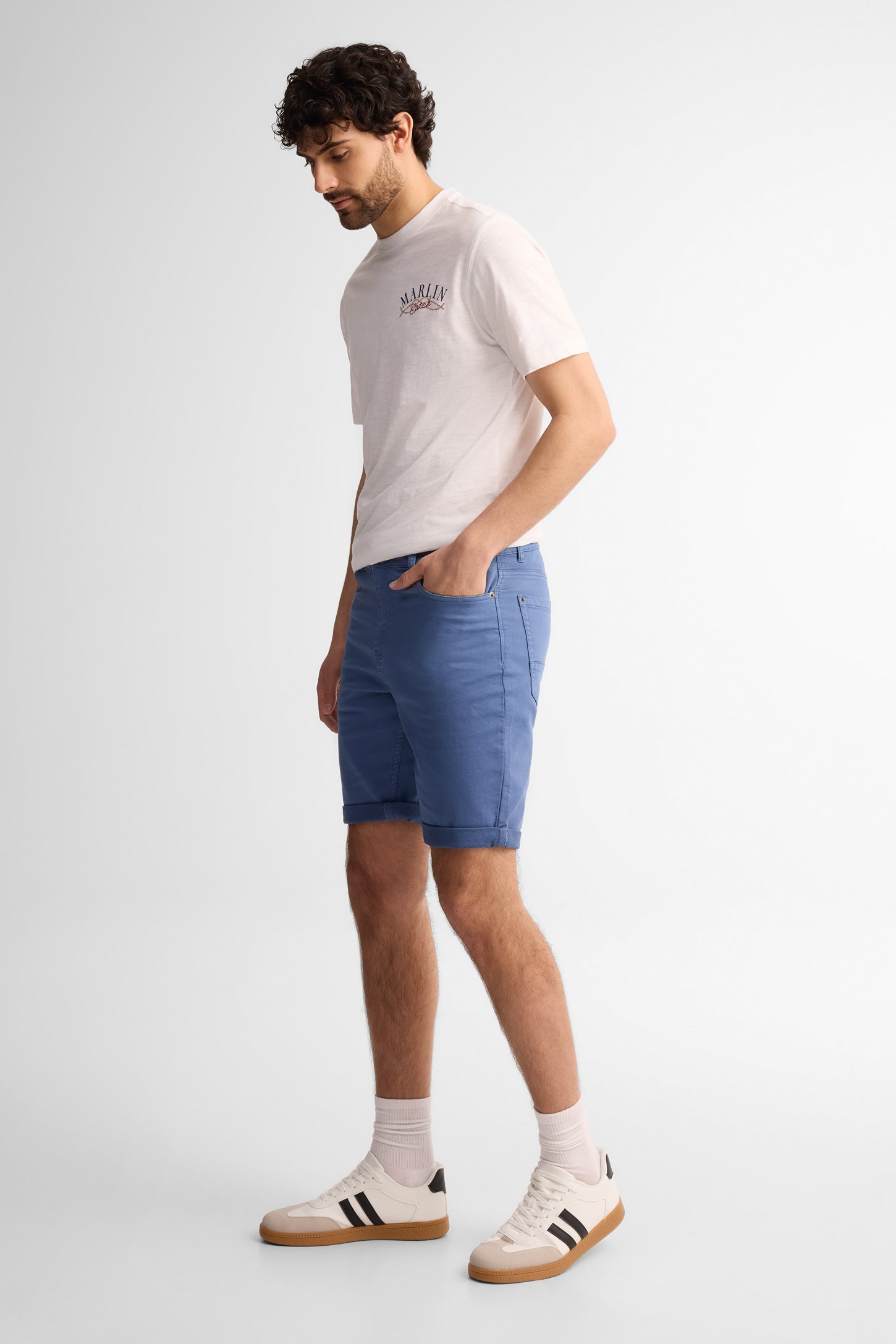 Short 5 poches en twill - Homme && BLEU