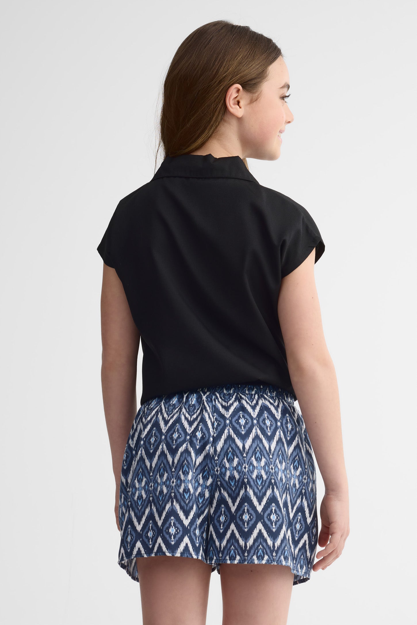 Chemisier manches courtes noué challis - Femme && NOIR