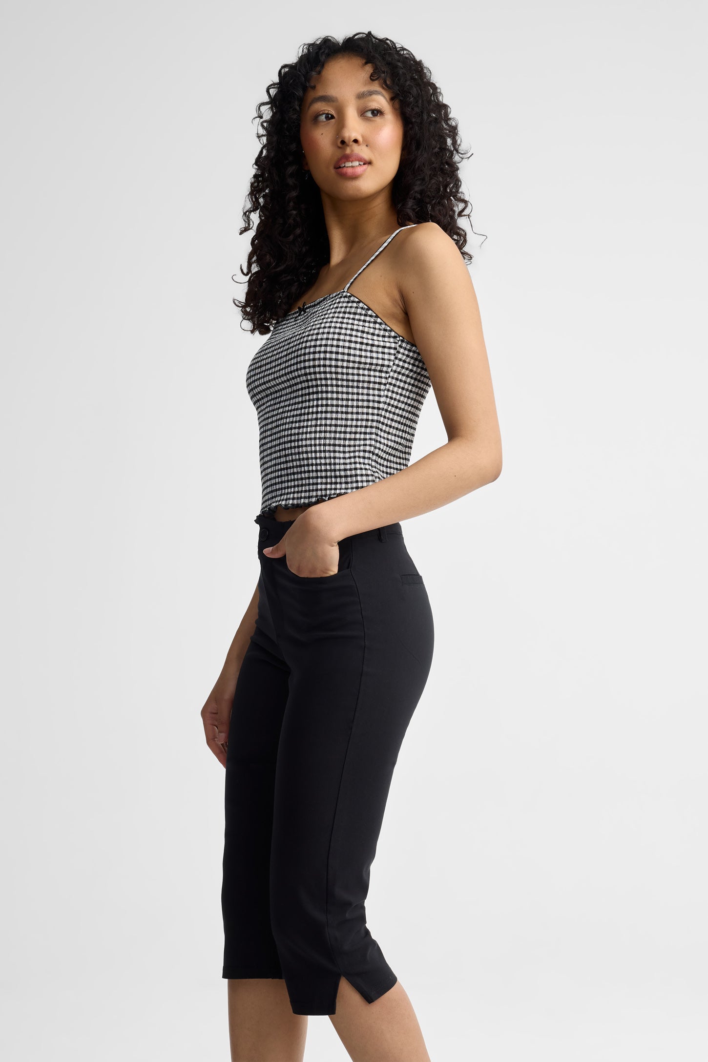 Capri taille haute en twill - Femme && NOIR