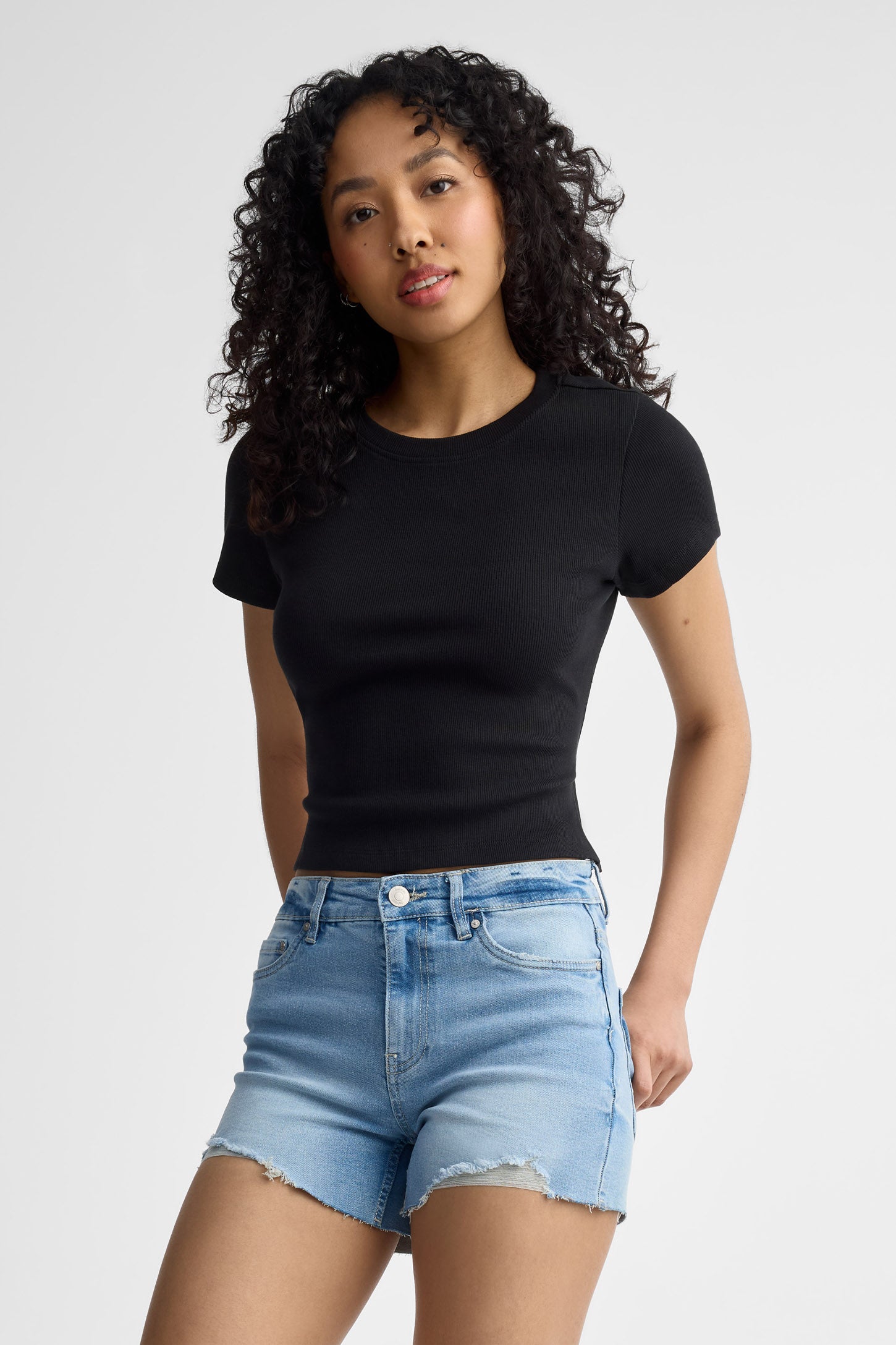 T-shirt col rond coton - Femme && NOIR