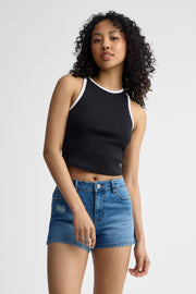 Camisole halter côtelée - Femme && NOIR